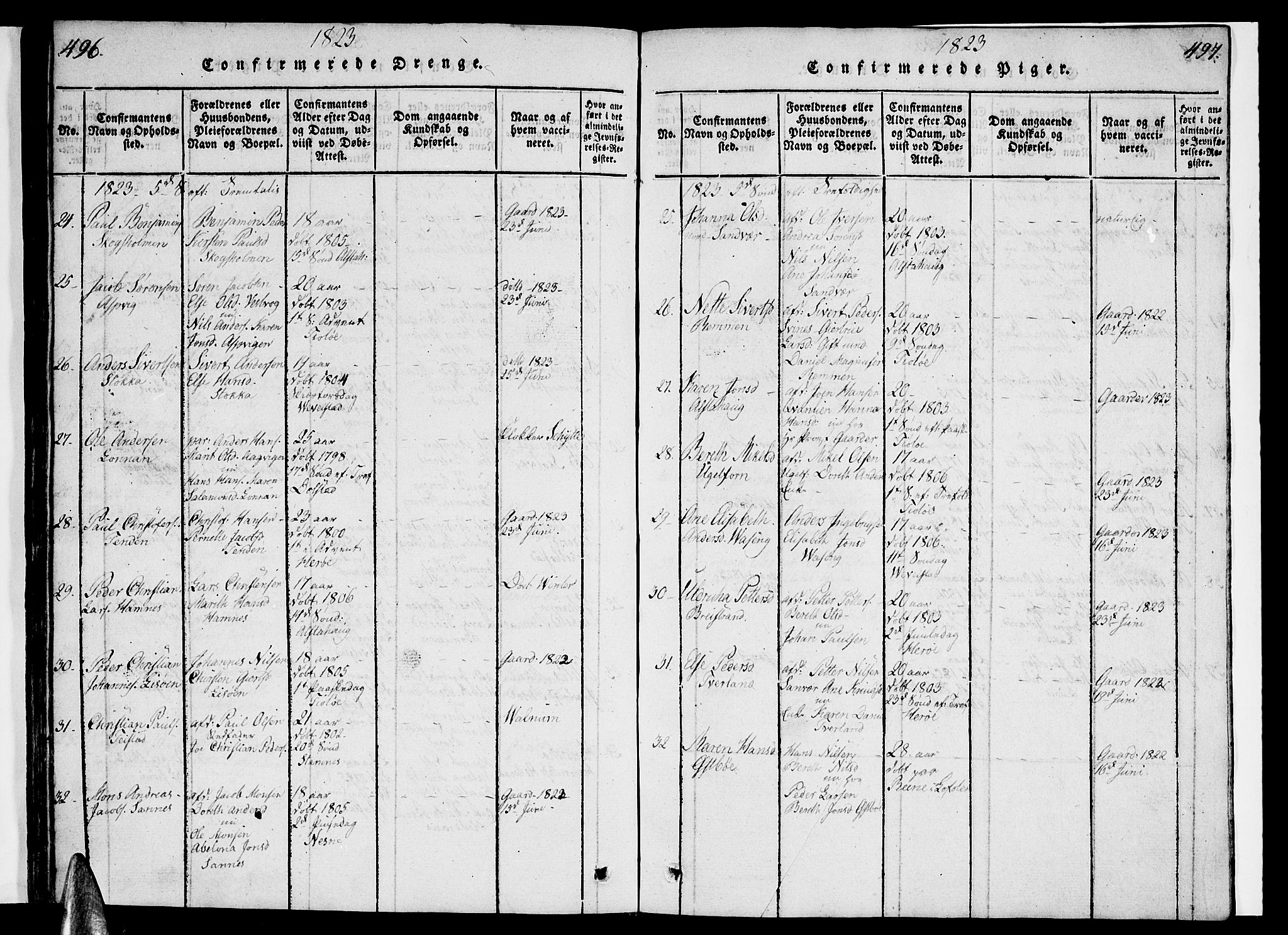 Ministerialprotokoller, klokkerbøker og fødselsregistre - Nordland, AV/SAT-A-1459/830/L0457: Parish register (copy) no. 830C01 /1, 1820-1842, p. 496-497