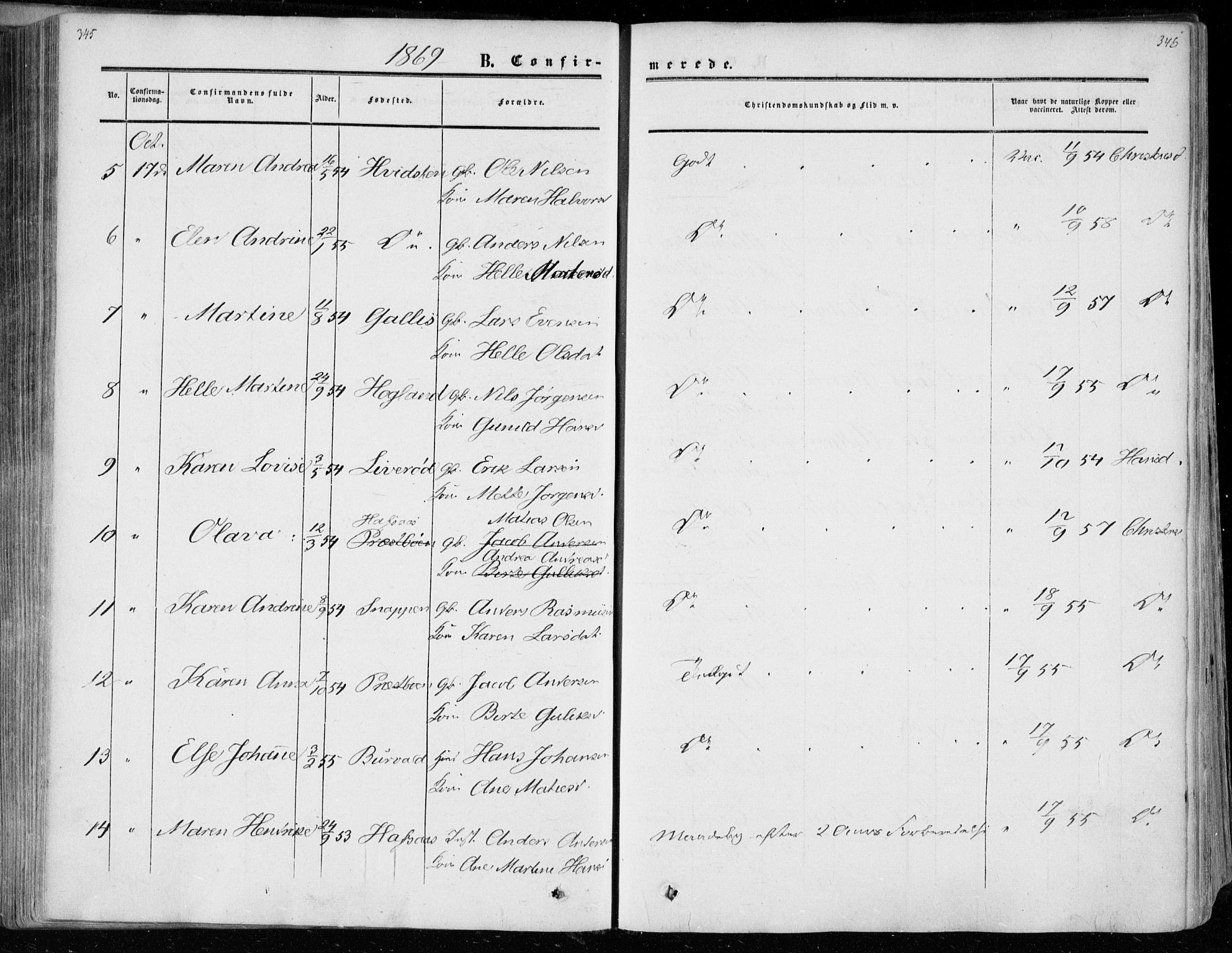 Andebu kirkebøker, AV/SAKO-A-336/F/Fa/L0005: Parish register (official) no. 5, 1857-1870, p. 345-346