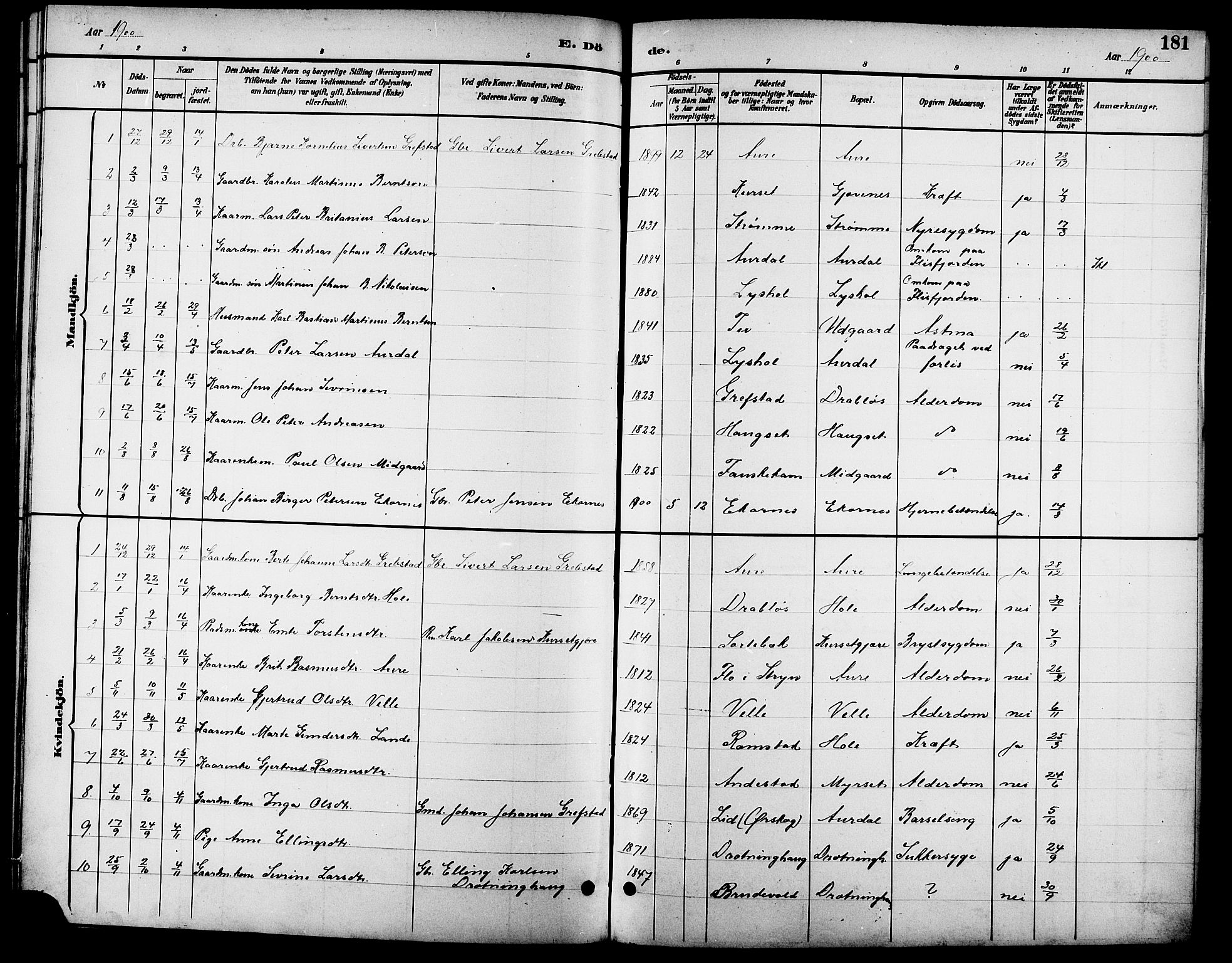 Ministerialprotokoller, klokkerbøker og fødselsregistre - Møre og Romsdal, SAT/A-1454/523/L0340: Parish register (copy) no. 523C03, 1892-1902, p. 181