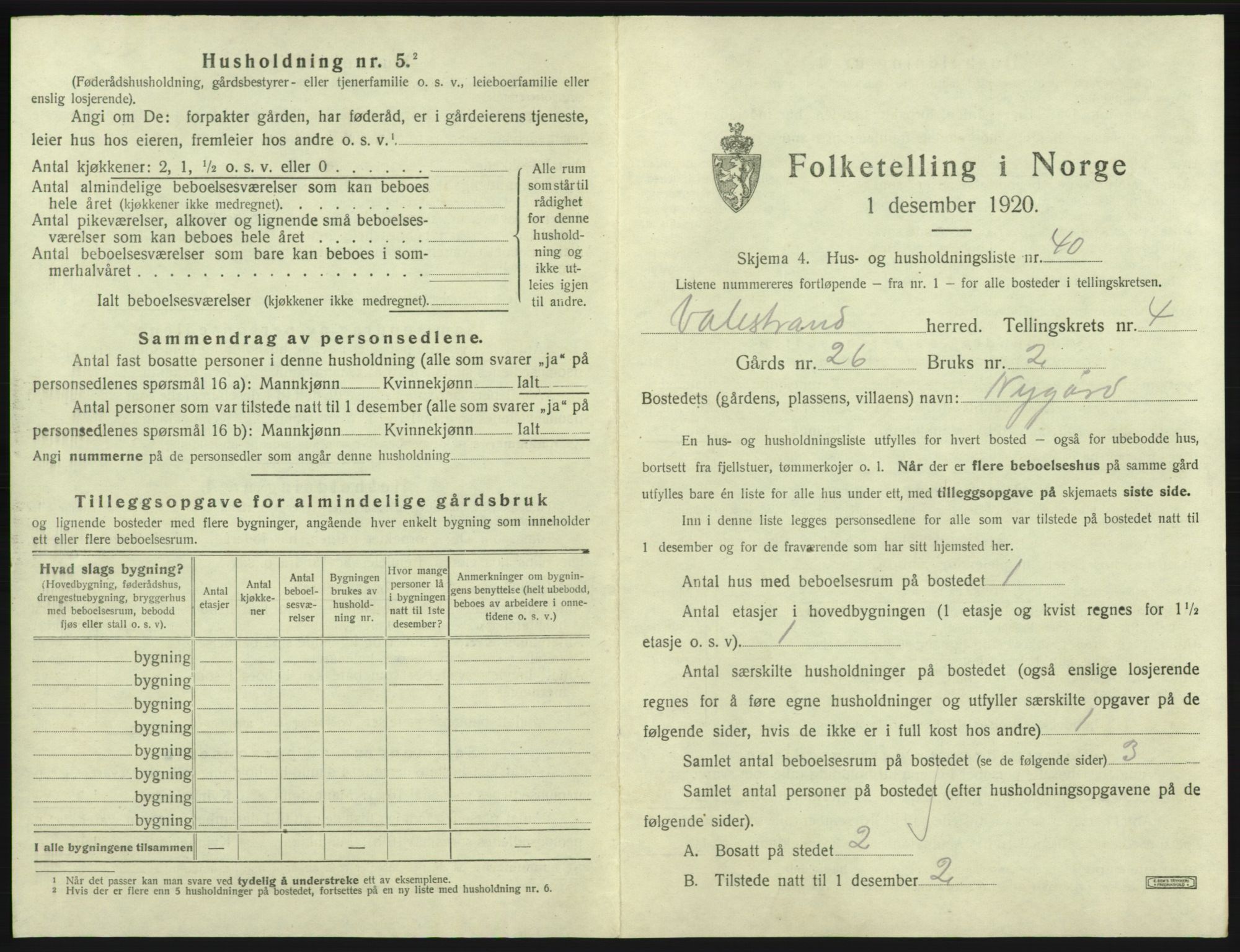 SAB, 1920 census for Valestrand, 1920, p. 321