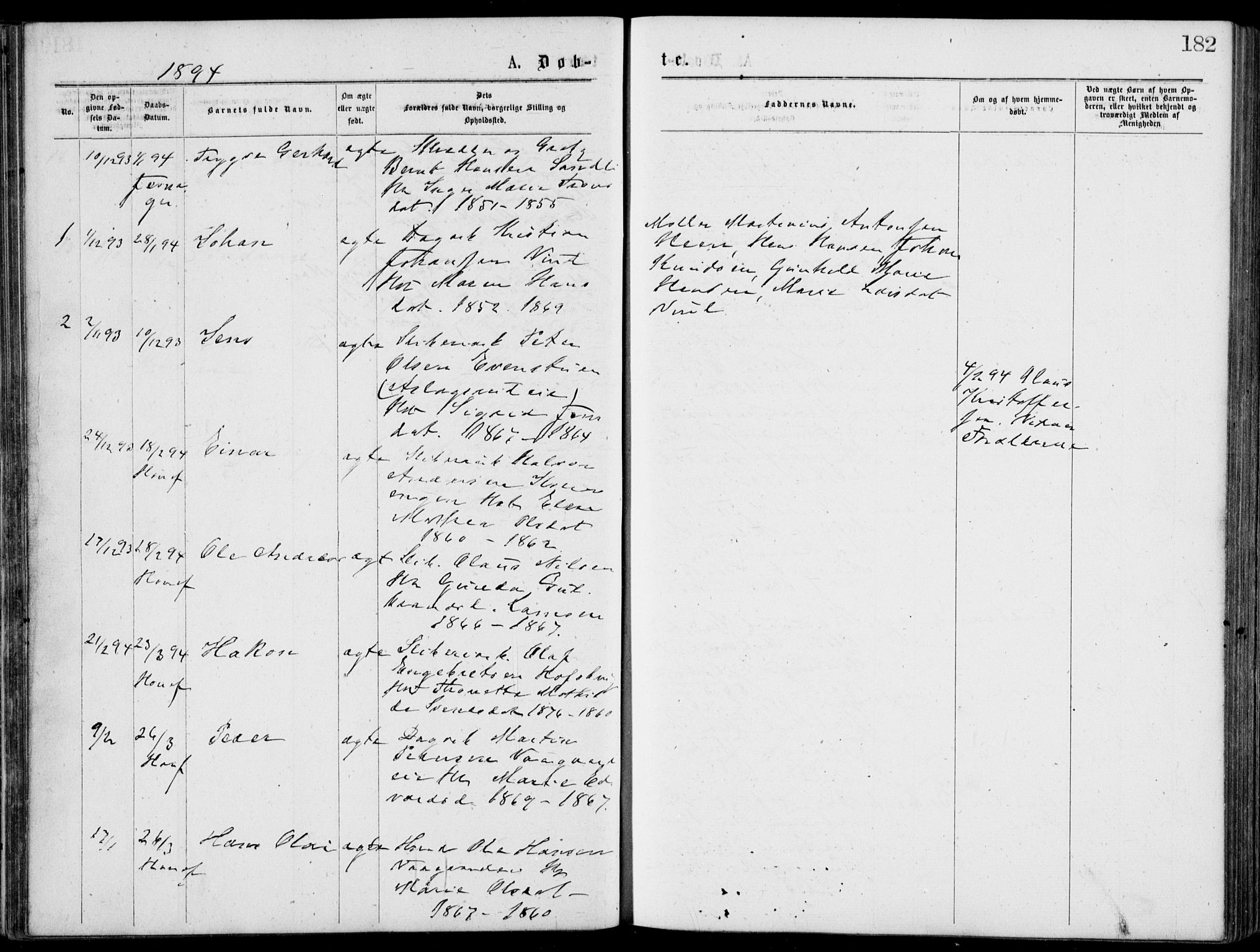 Norderhov kirkebøker, SAKO/A-237/G/Gb/L0001: Parish register (copy) no. II 1, 1876-1899, p. 182