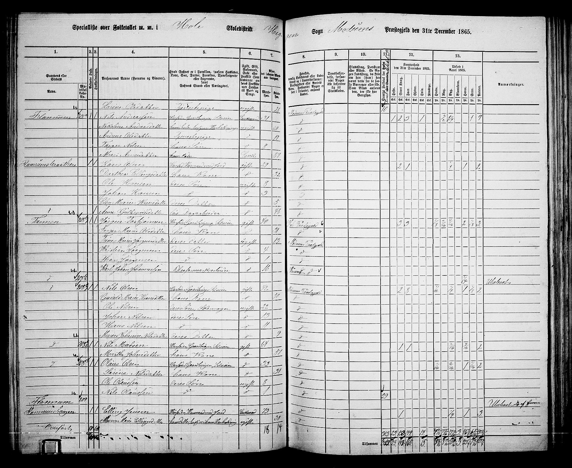 RA, 1865 census for Modum, 1865, p. 180