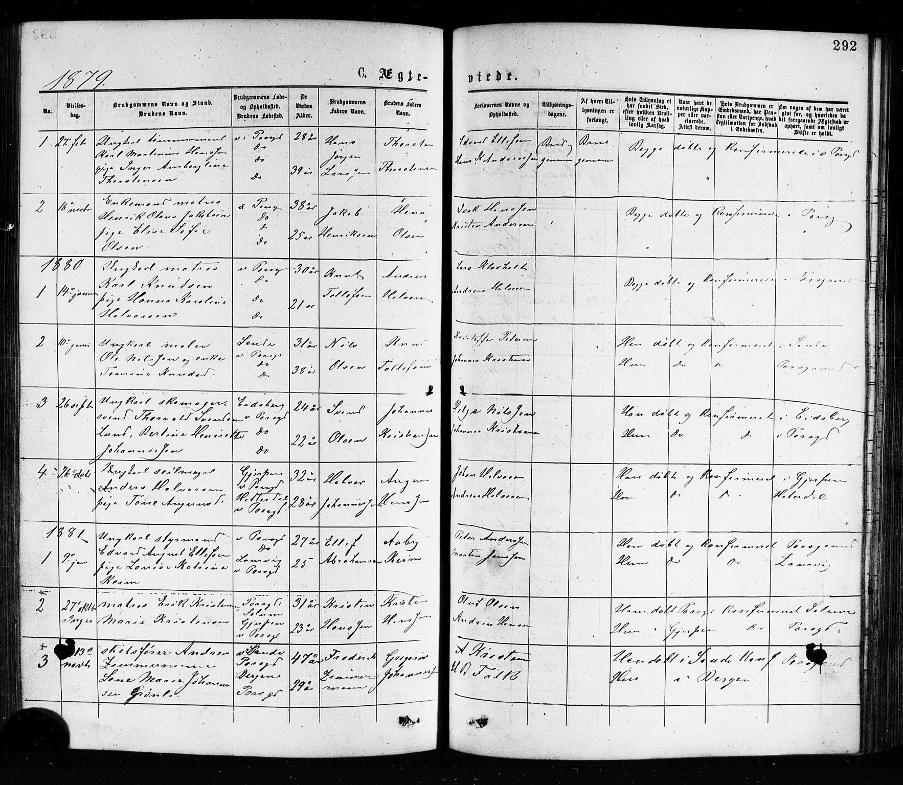 Porsgrunn kirkebøker , SAKO/A-104/G/Ga/L0003: Parish register (copy) no. I 3, 1877-1915, p. 292