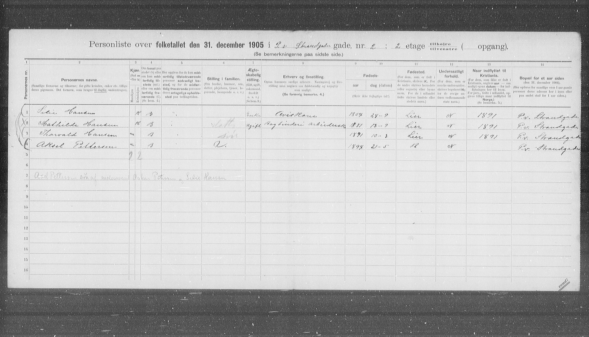 OBA, Municipal Census 1905 for Kristiania, 1905, p. 54254