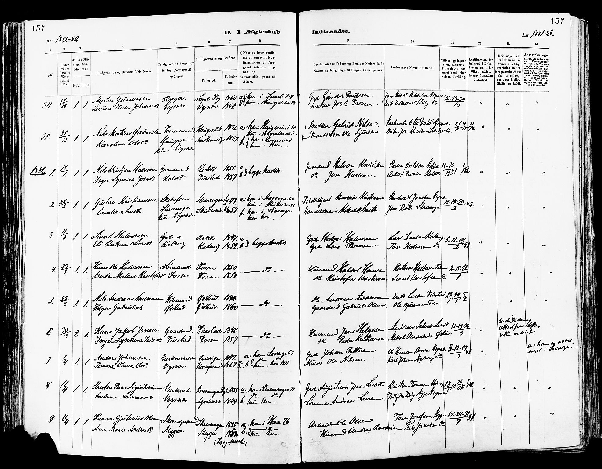 Avaldsnes sokneprestkontor, SAST/A -101851/H/Ha/Haa/L0015: Parish register (official) no. A 15, 1880-1906, p. 157