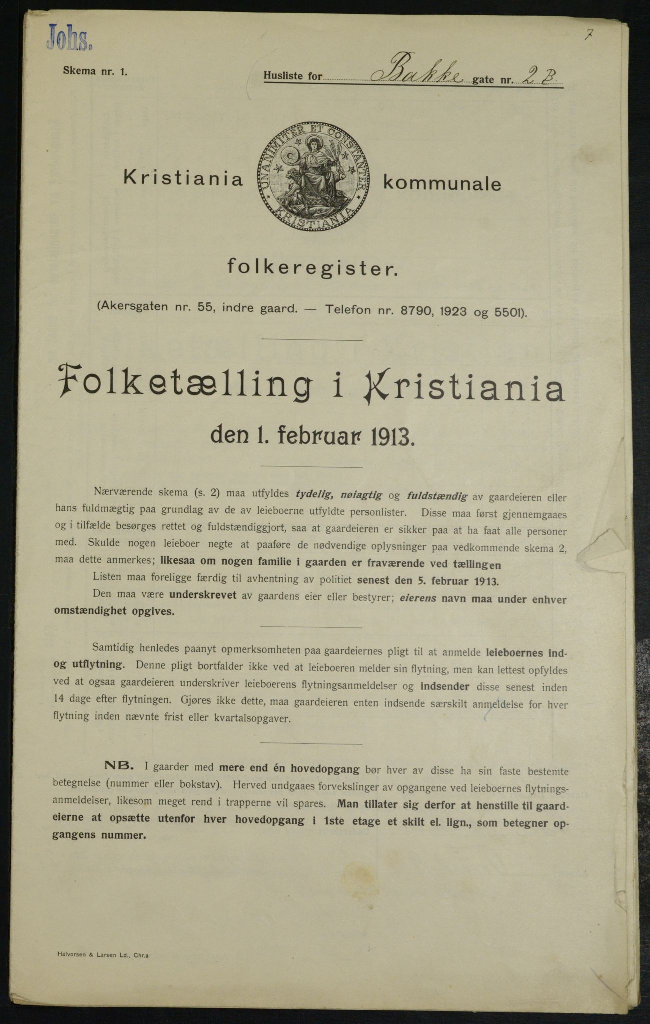 OBA, Municipal Census 1913 for Kristiania, 1913, p. 2511