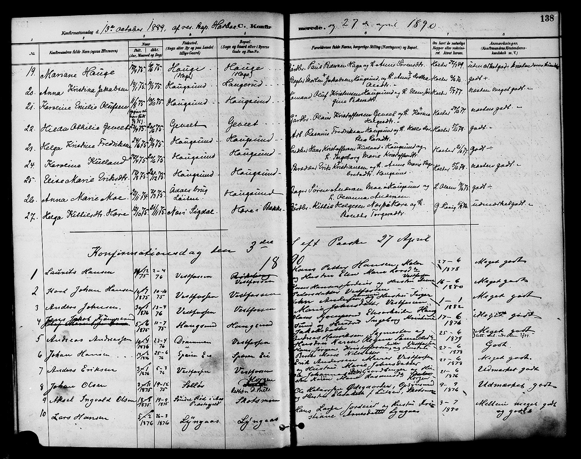Eiker kirkebøker, AV/SAKO-A-4/F/Fb/L0002: Parish register (official) no. II 2, 1889-1896, p. 138