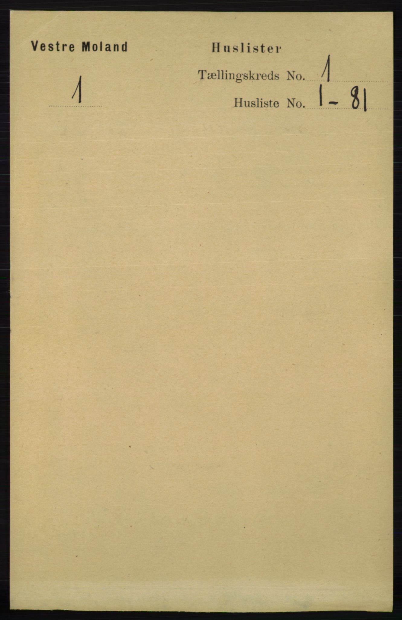 RA, 1891 census for 0926 Vestre Moland, 1891, p. 23