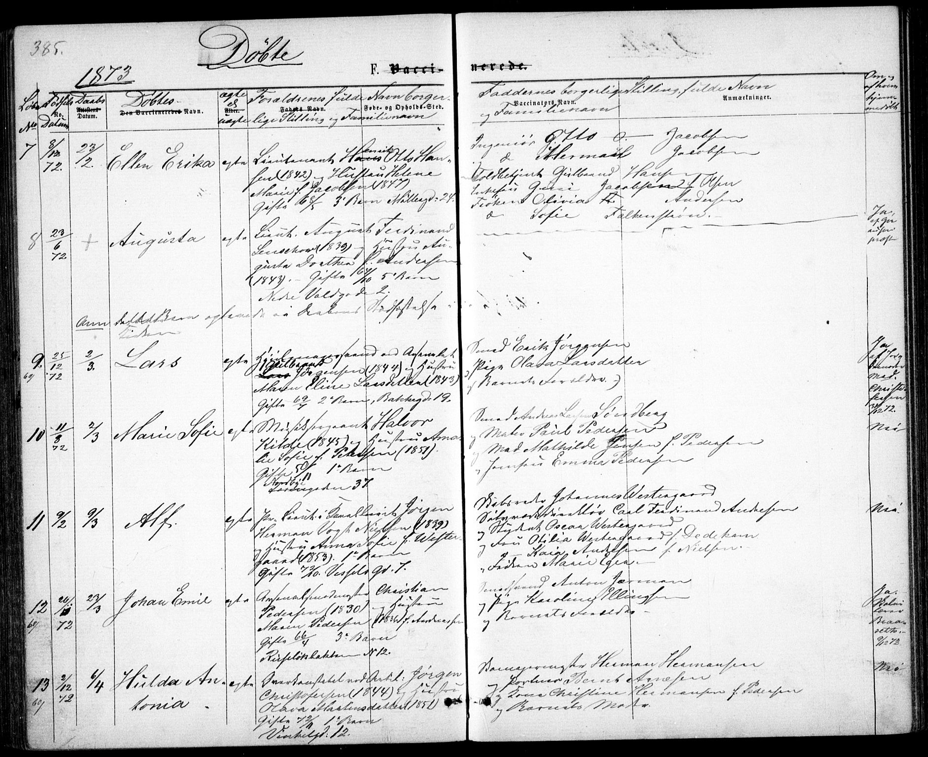 Garnisonsmenigheten Kirkebøker, SAO/A-10846/G/Ga/L0006: Parish register (copy) no. 6, 1860-1880, p. 385
