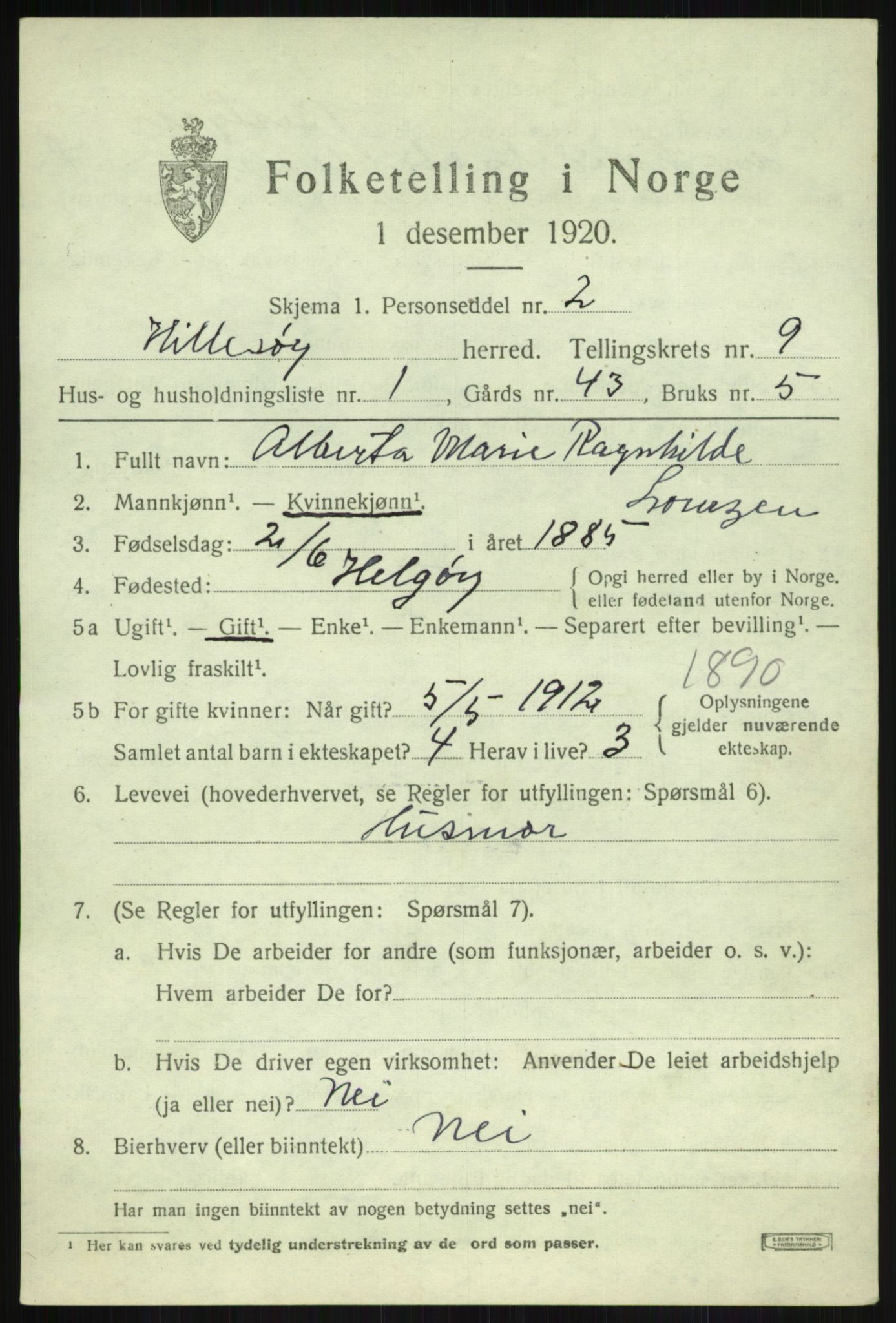 SATØ, 1920 census for Hillesøy, 1920, p. 4303