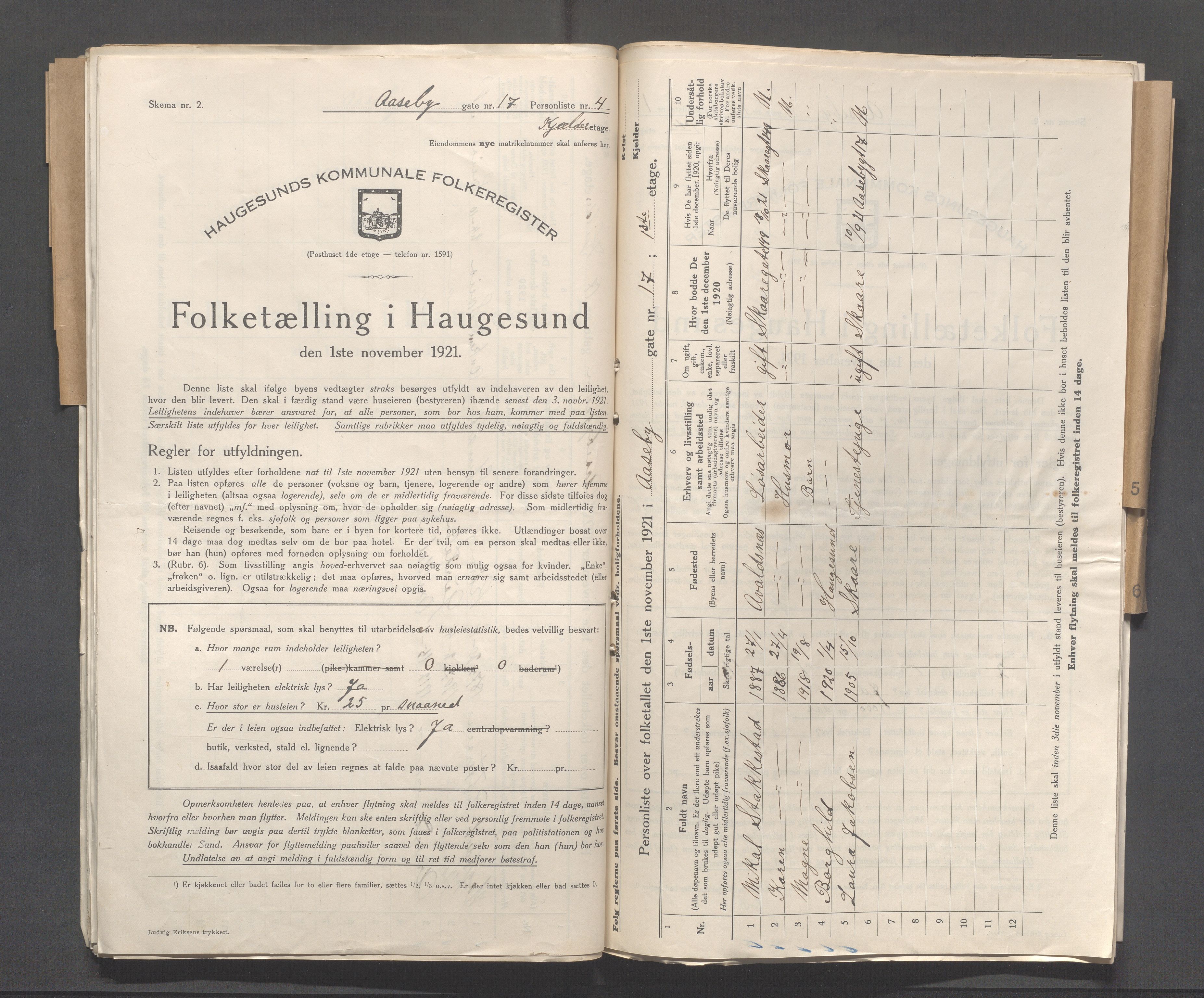 IKAR, Local census 1.11.1921 for Haugesund, 1921, p. 51