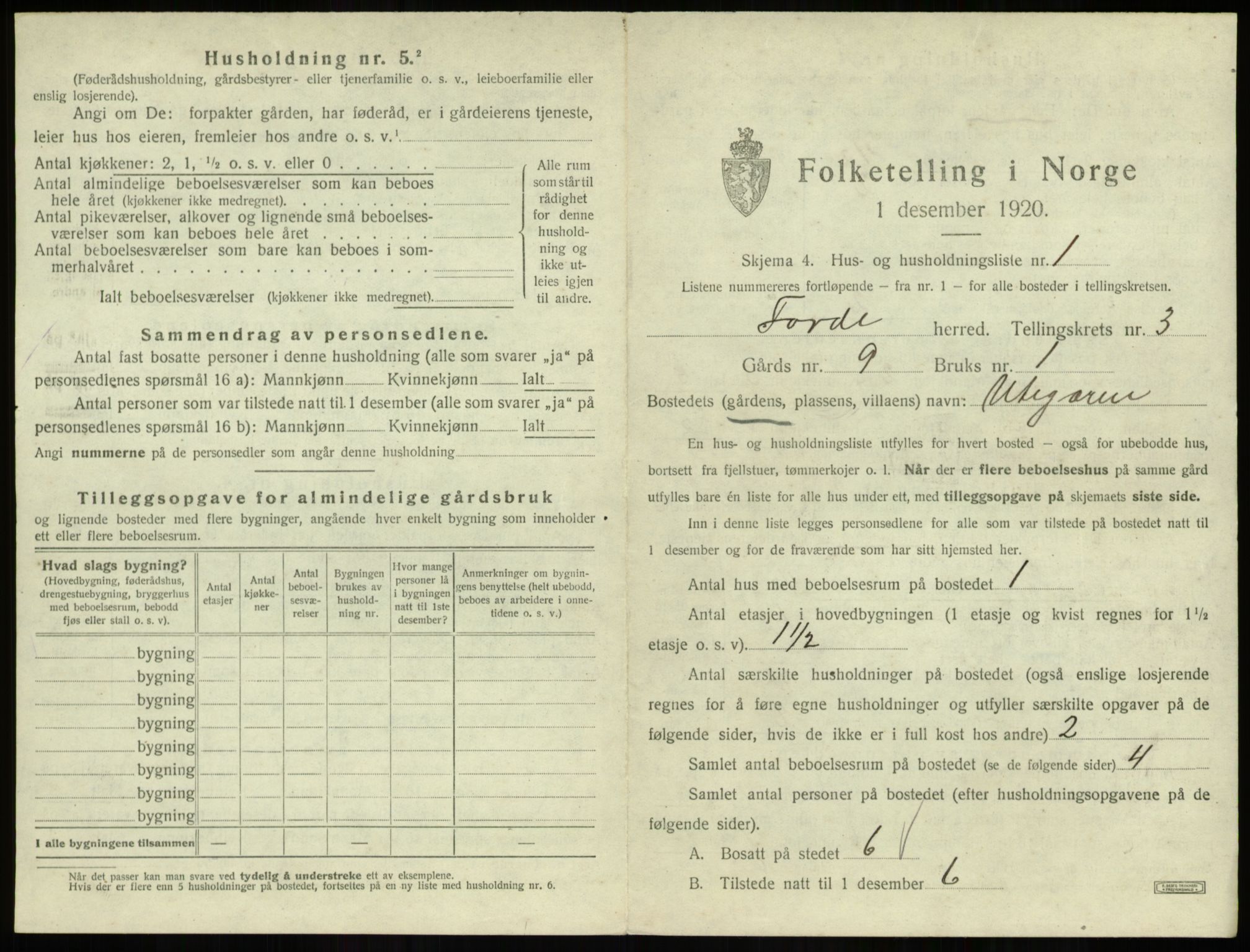 SAB, 1920 census for Førde, 1920, p. 136