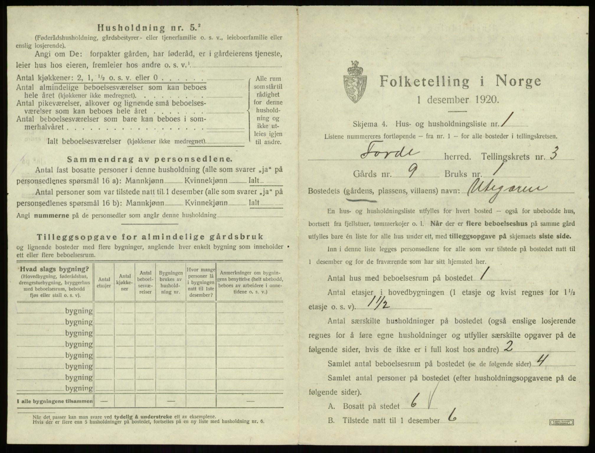 SAB, 1920 census for Førde, 1920, p. 136