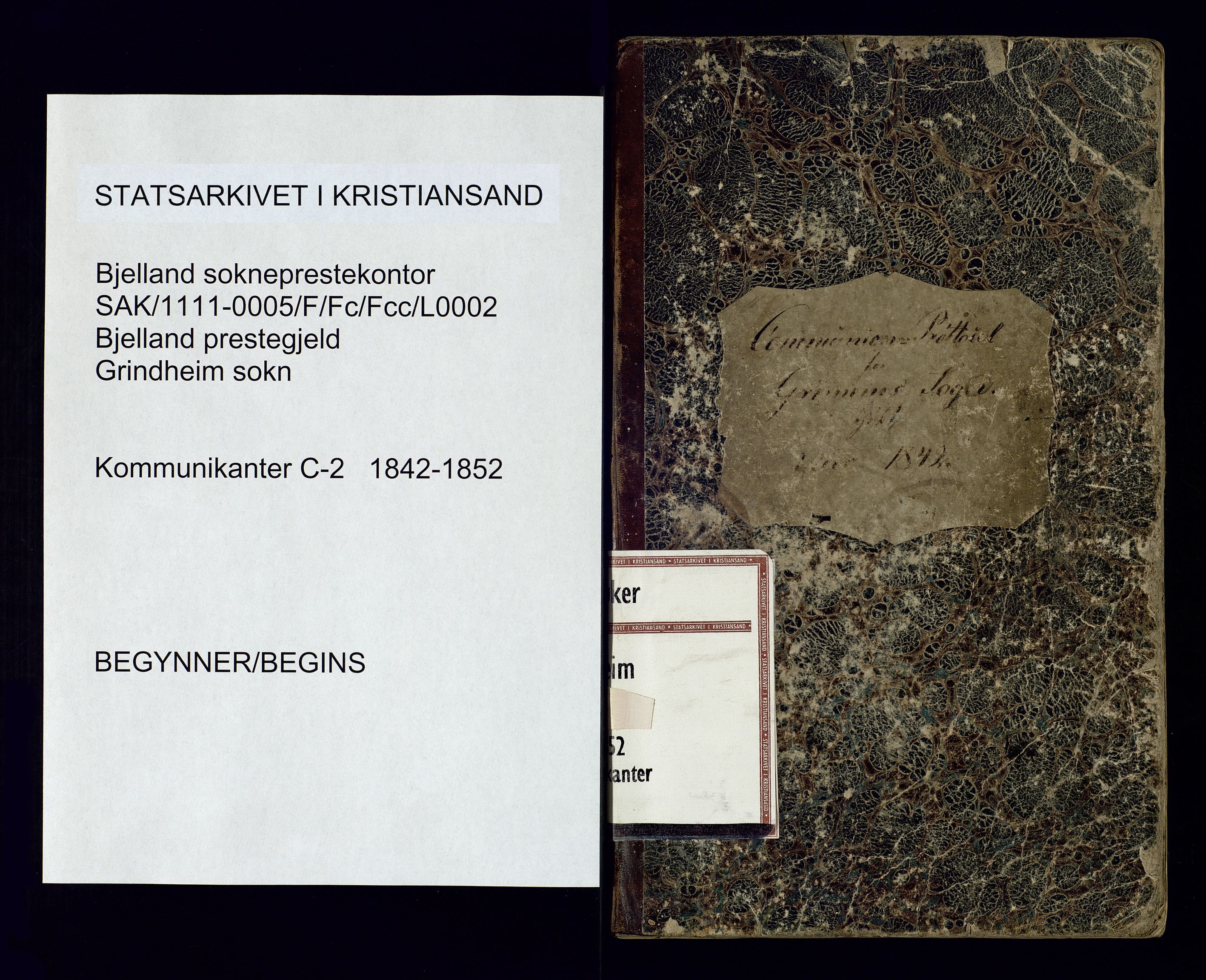 Bjelland sokneprestkontor, SAK/1111-0005/F/Fc/Fcc/L0002: Communicants register no. C-2, 1842-1852