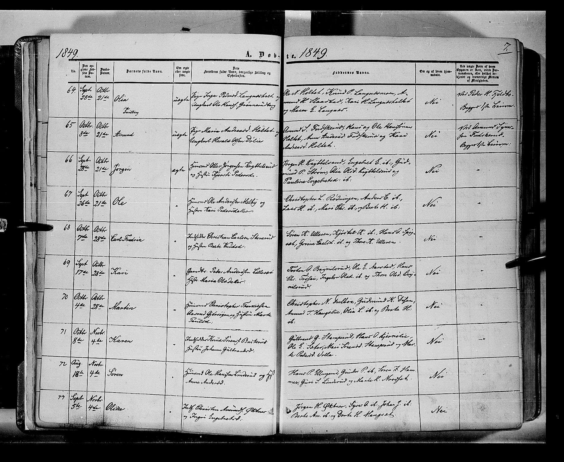 Sør-Odal prestekontor, AV/SAH-PREST-030/H/Ha/Haa/L0001: Parish register (official) no. 1, 1849-1859, p. 7