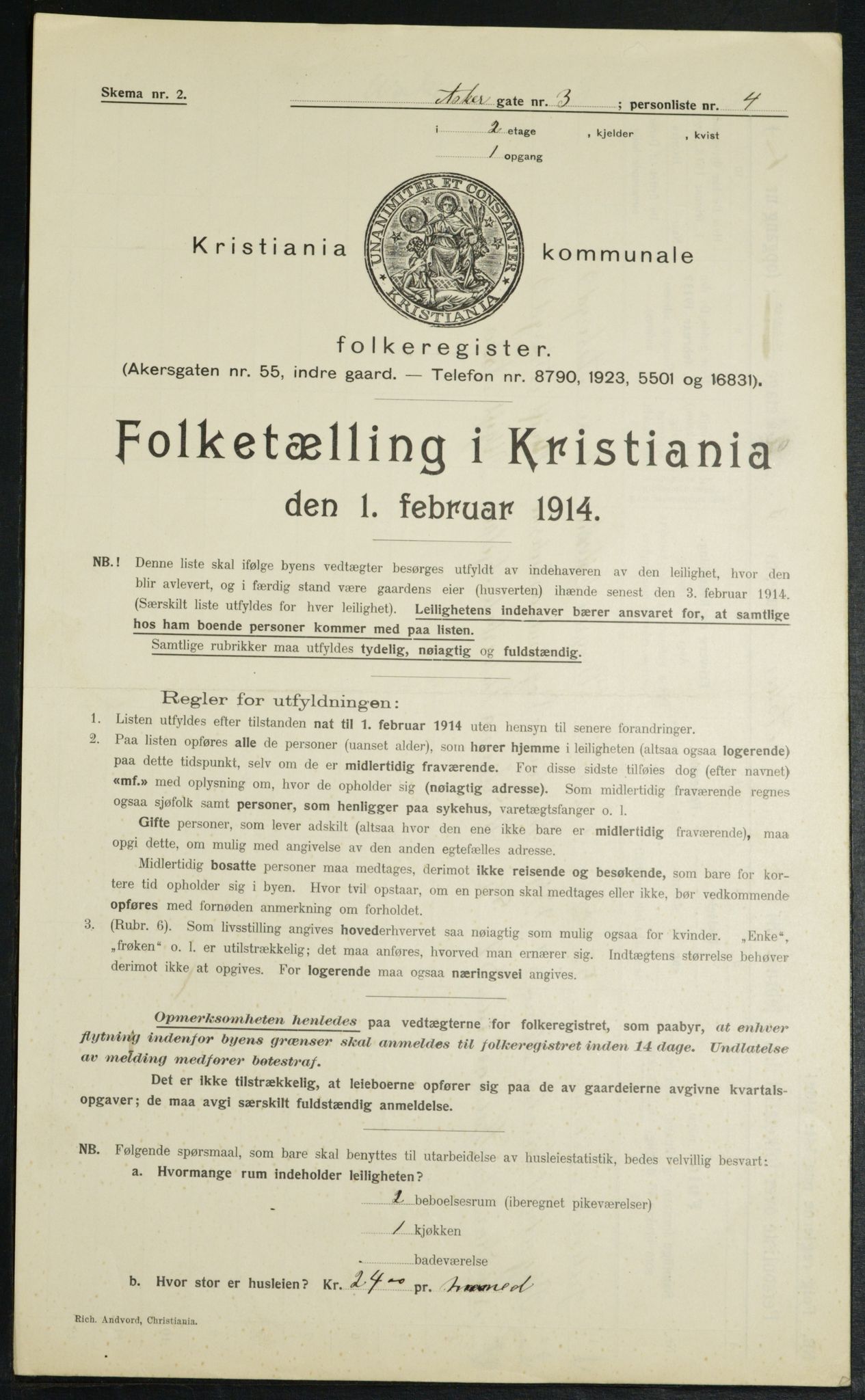 OBA, Municipal Census 1914 for Kristiania, 1914, p. 2534