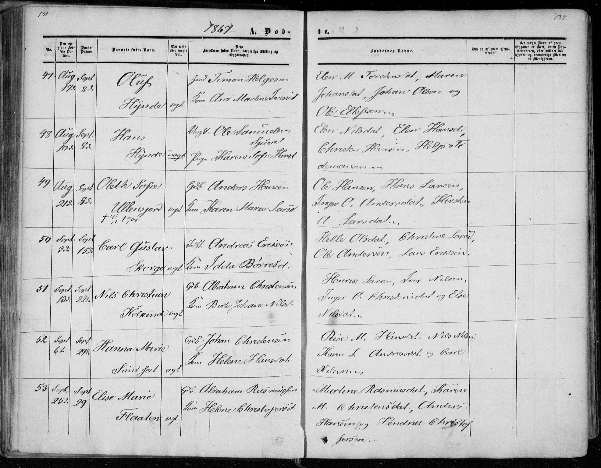 Andebu kirkebøker, AV/SAKO-A-336/F/Fa/L0005: Parish register (official) no. I 5, 1857-1870, p. 131-132