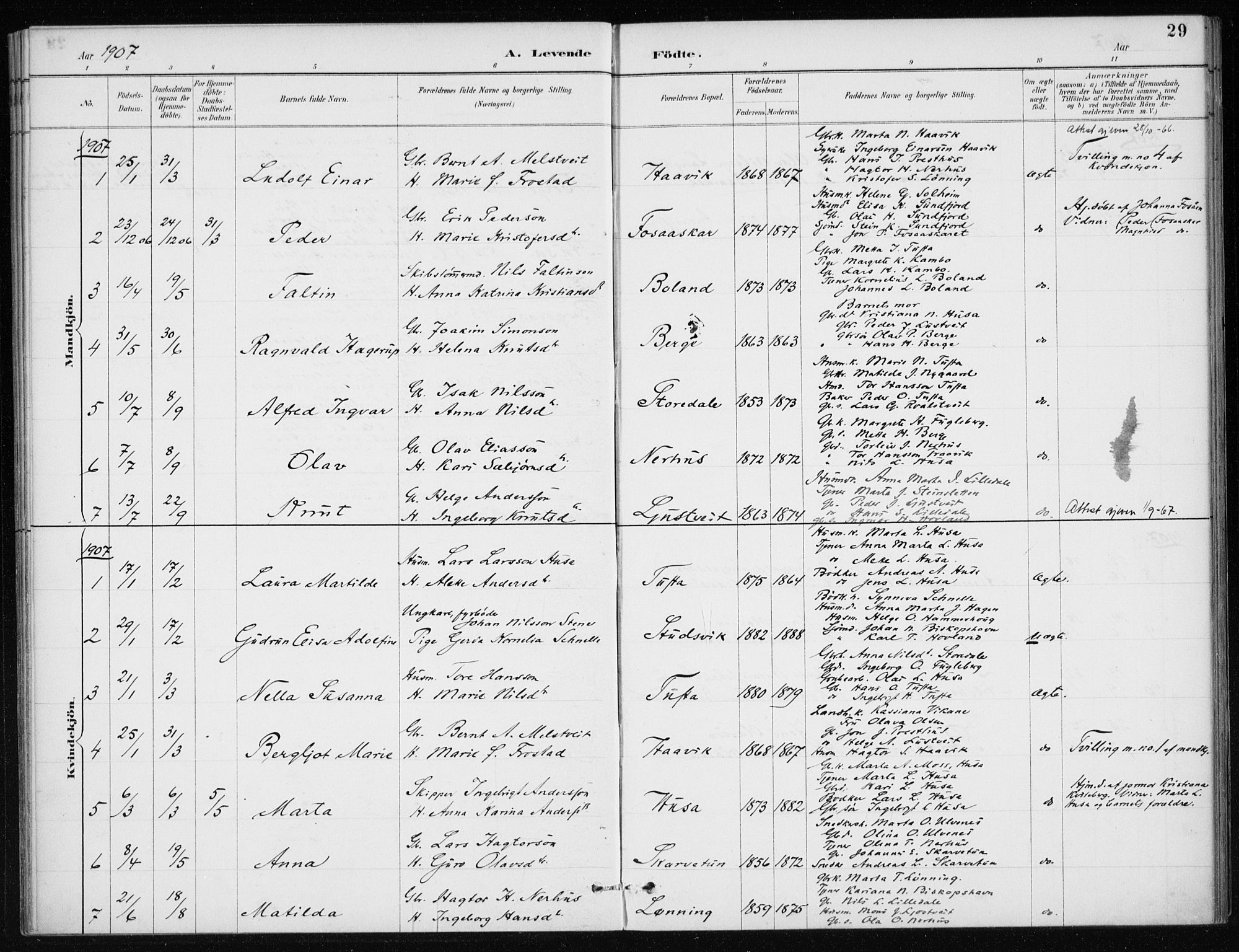 Kvinnherad sokneprestembete, SAB/A-76401/H/Haa: Parish register (official) no. E 1, 1887-1912, p. 29