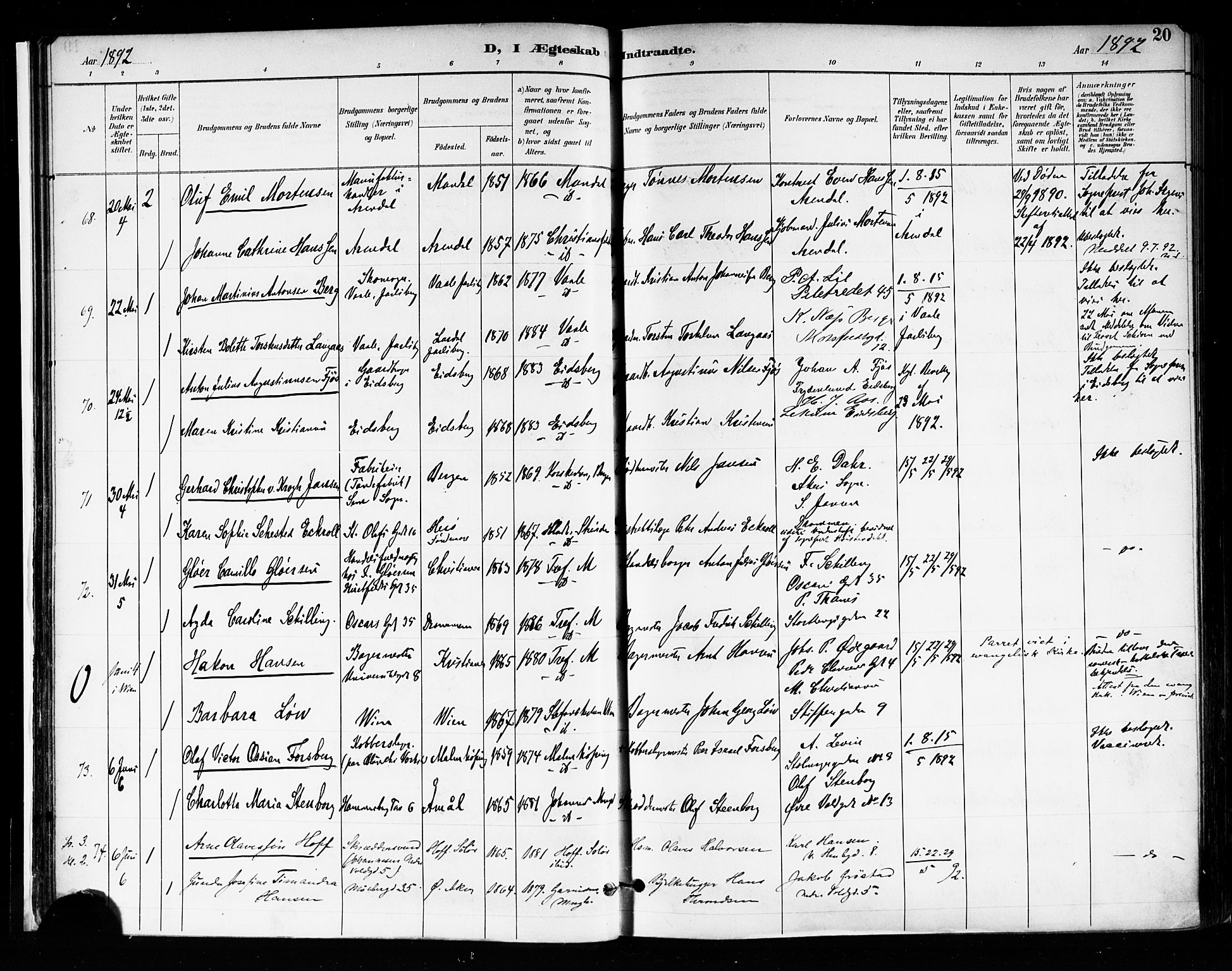 Trefoldighet prestekontor Kirkebøker, SAO/A-10882/F/Fc/L0004: Parish register (official) no. III 4, 1891-1900, p. 20