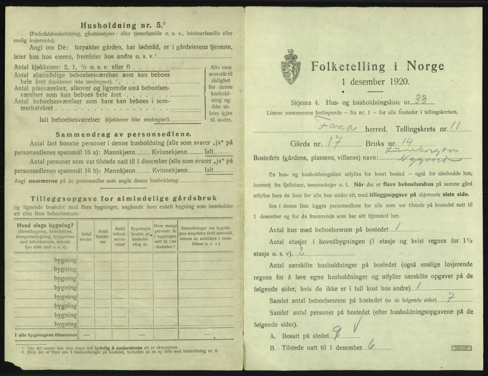 SAB, 1920 census for Fana, 1920, p. 2066