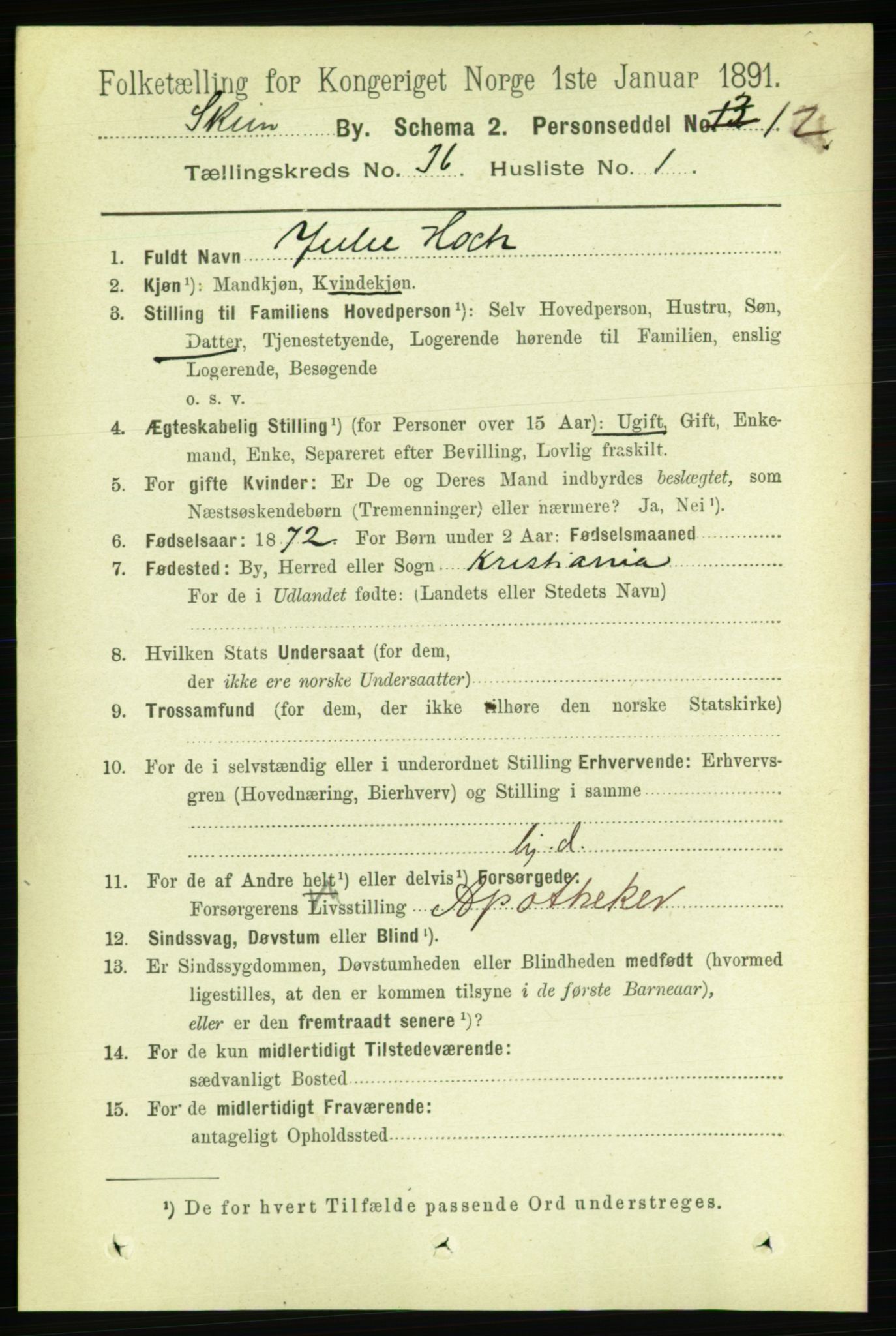 RA, 1891 census for 0806 Skien, 1891, p. 7956