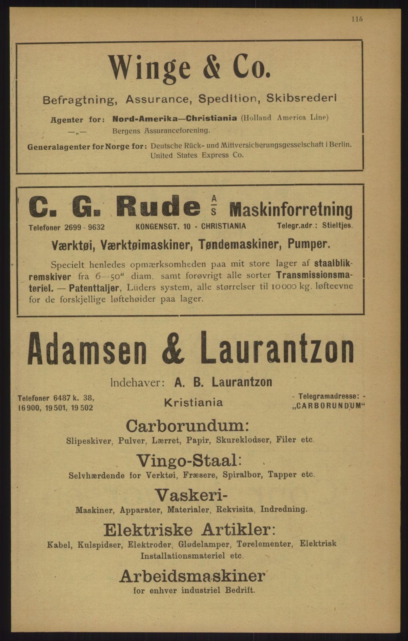 Kristiania/Oslo adressebok, PUBL/-, 1915, p. 115