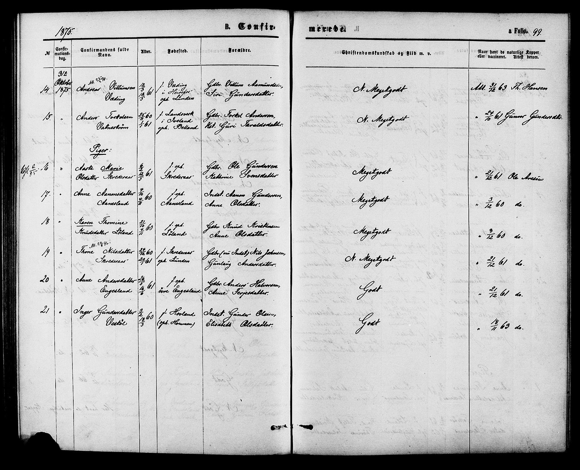Herefoss sokneprestkontor, SAK/1111-0019/F/Fa/Fab/L0003: Parish register (official) no. A 3, 1875-1886, p. 99