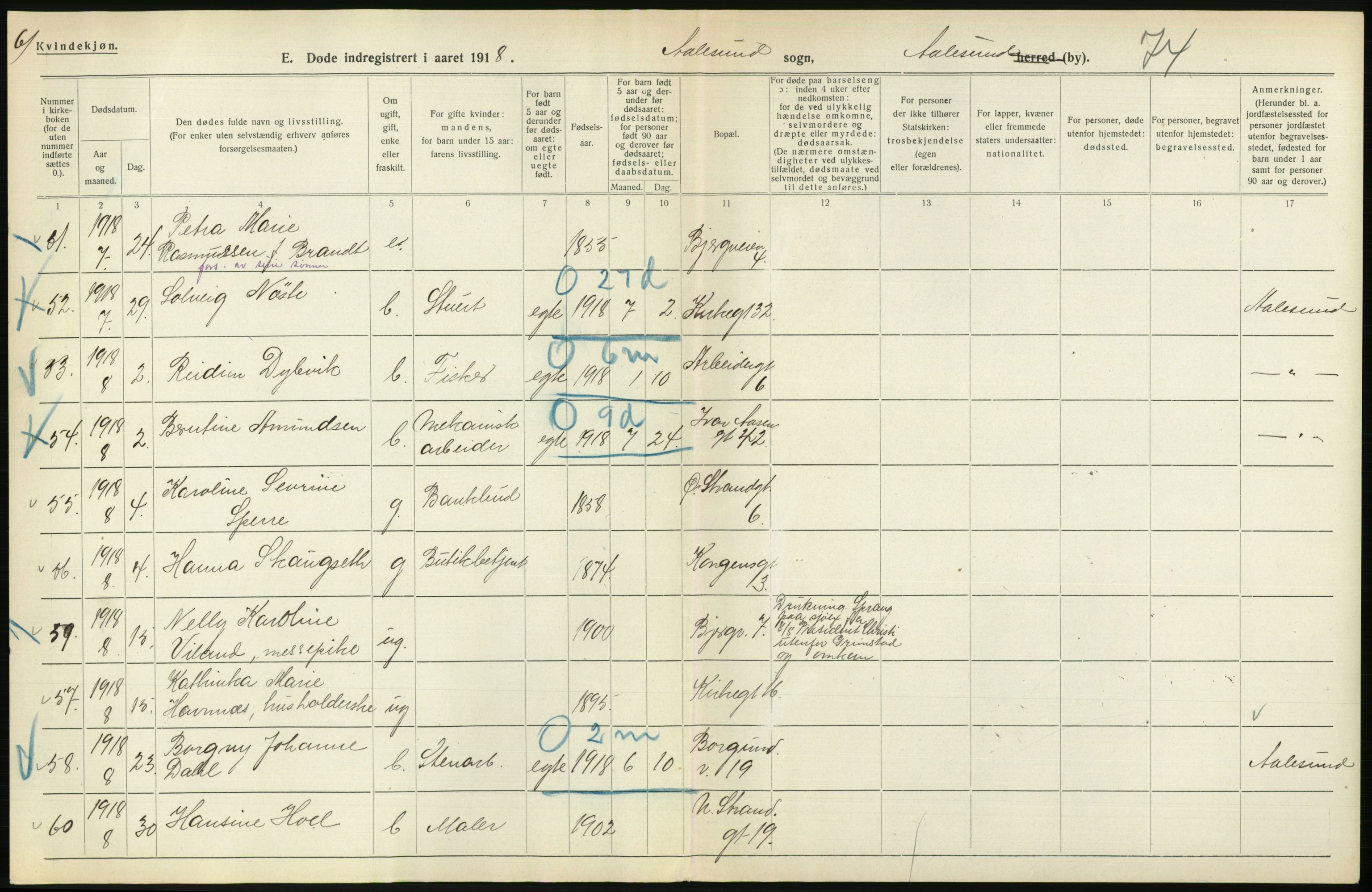 Statistisk sentralbyrå, Sosiodemografiske emner, Befolkning, AV/RA-S-2228/D/Df/Dfb/Dfbh/L0045: Møre fylke: Døde. Bygder og byer., 1918, p. 646