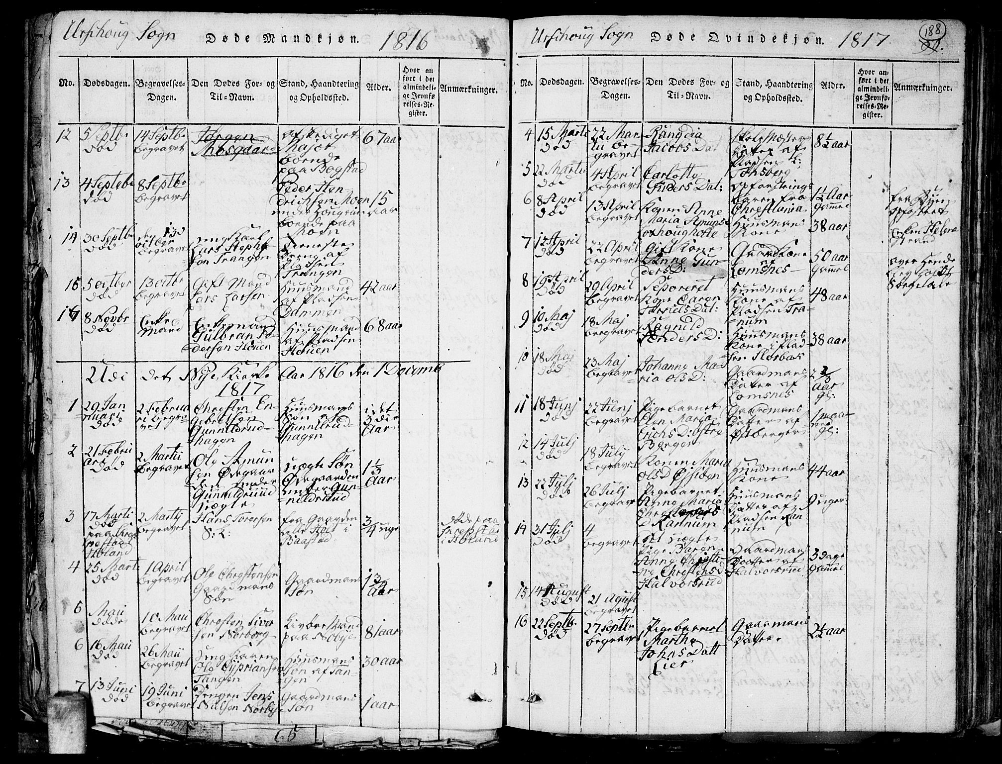 Aurskog prestekontor Kirkebøker, SAO/A-10304a/G/Ga/L0001: Parish register (copy) no. I 1, 1814-1829, p. 188