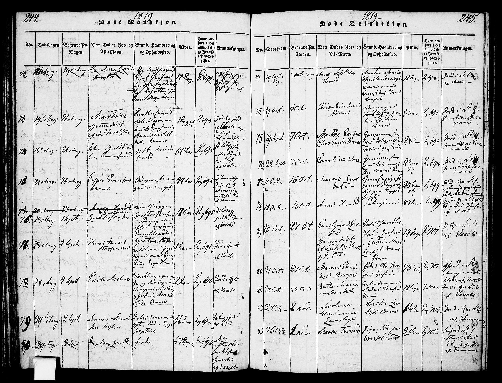 Oslo domkirke Kirkebøker, SAO/A-10752/F/Fa/L0007: Parish register (official) no. 7, 1817-1824, p. 244-245