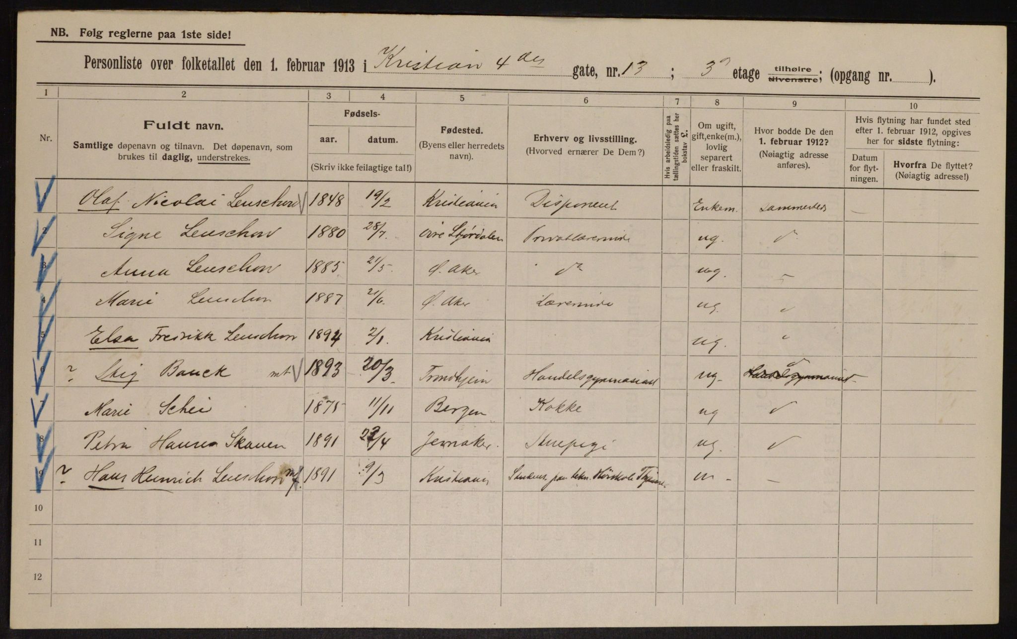 OBA, Municipal Census 1913 for Kristiania, 1913, p. 53925