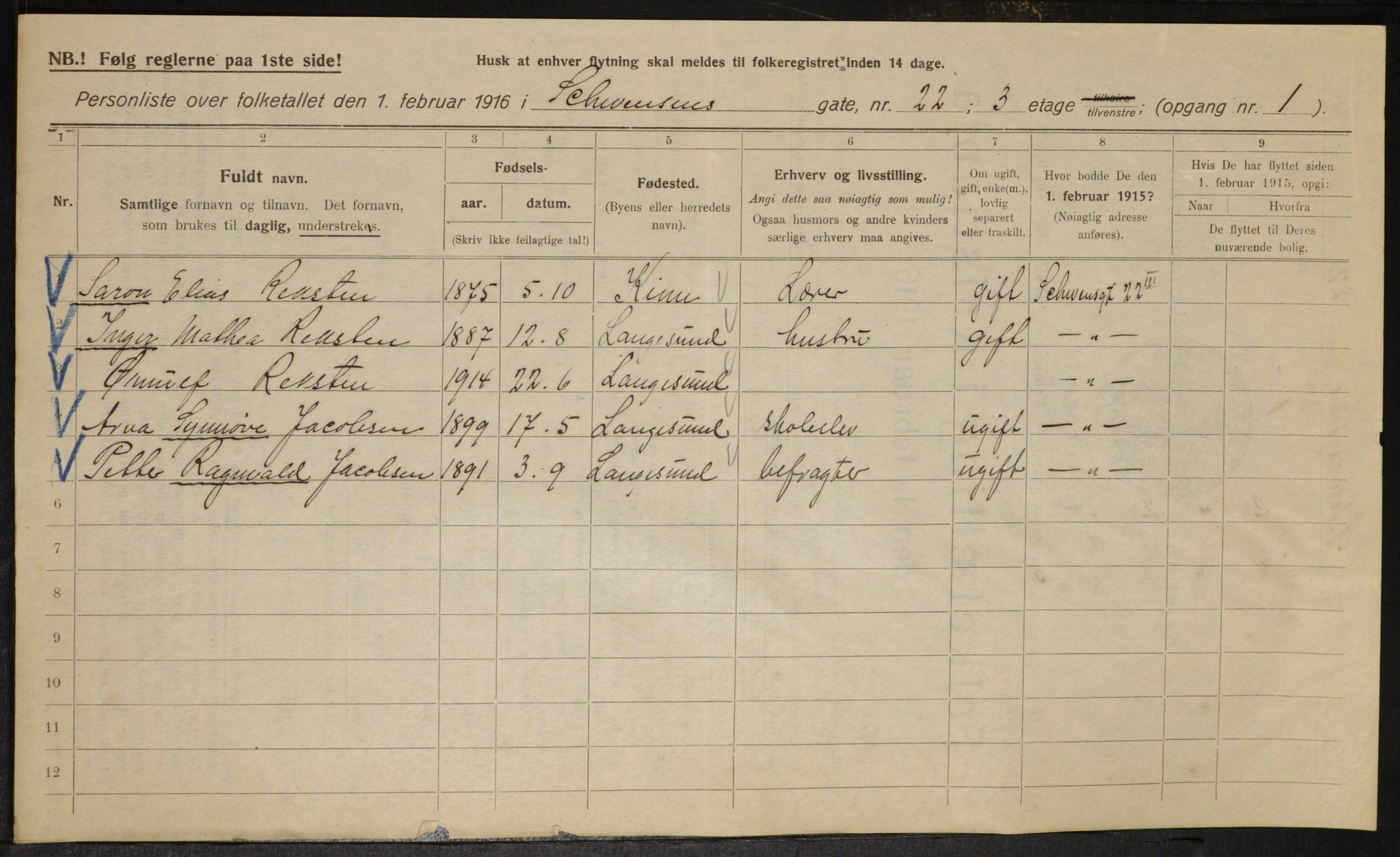 OBA, Municipal Census 1916 for Kristiania, 1916, p. 95099