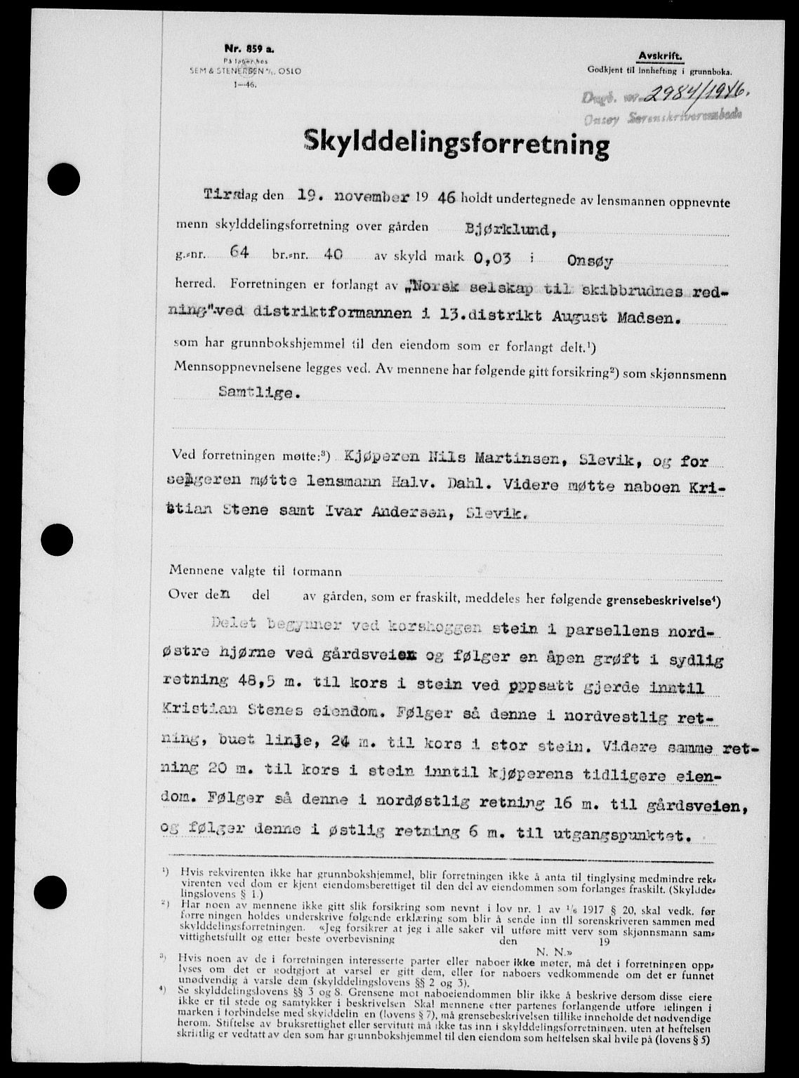 Onsøy sorenskriveri, SAO/A-10474/G/Ga/Gab/L0018: Mortgage book no. II A-18, 1946-1947, Diary no: : 2984/1946