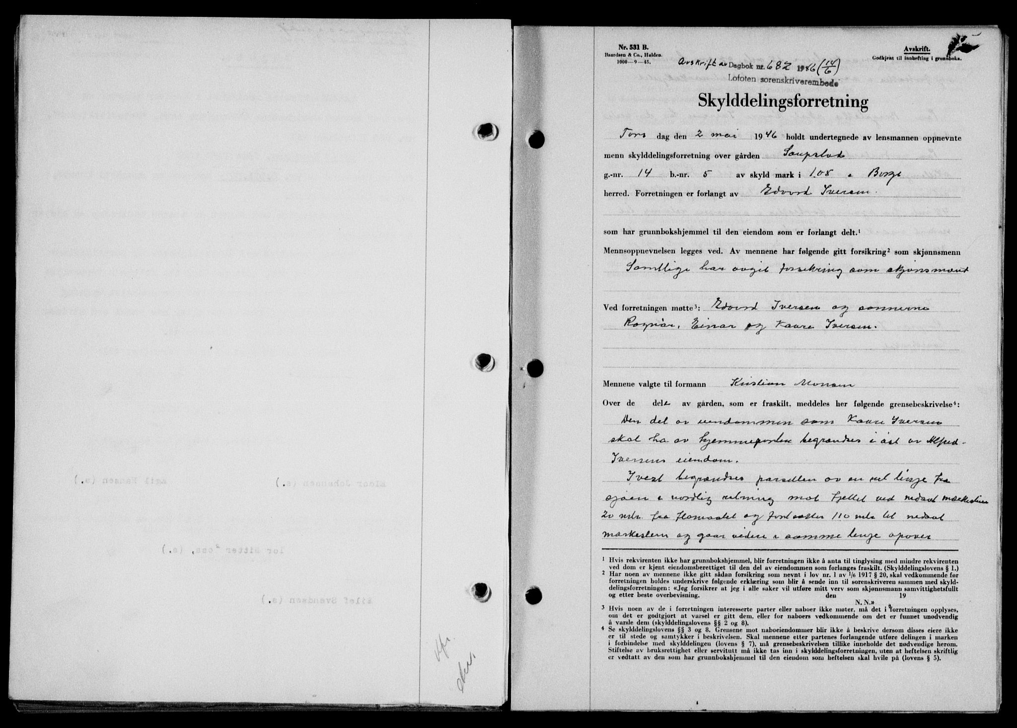 Lofoten sorenskriveri, SAT/A-0017/1/2/2C/L0014a: Mortgage book no. 14a, 1946-1946, Diary no: : 682/1946