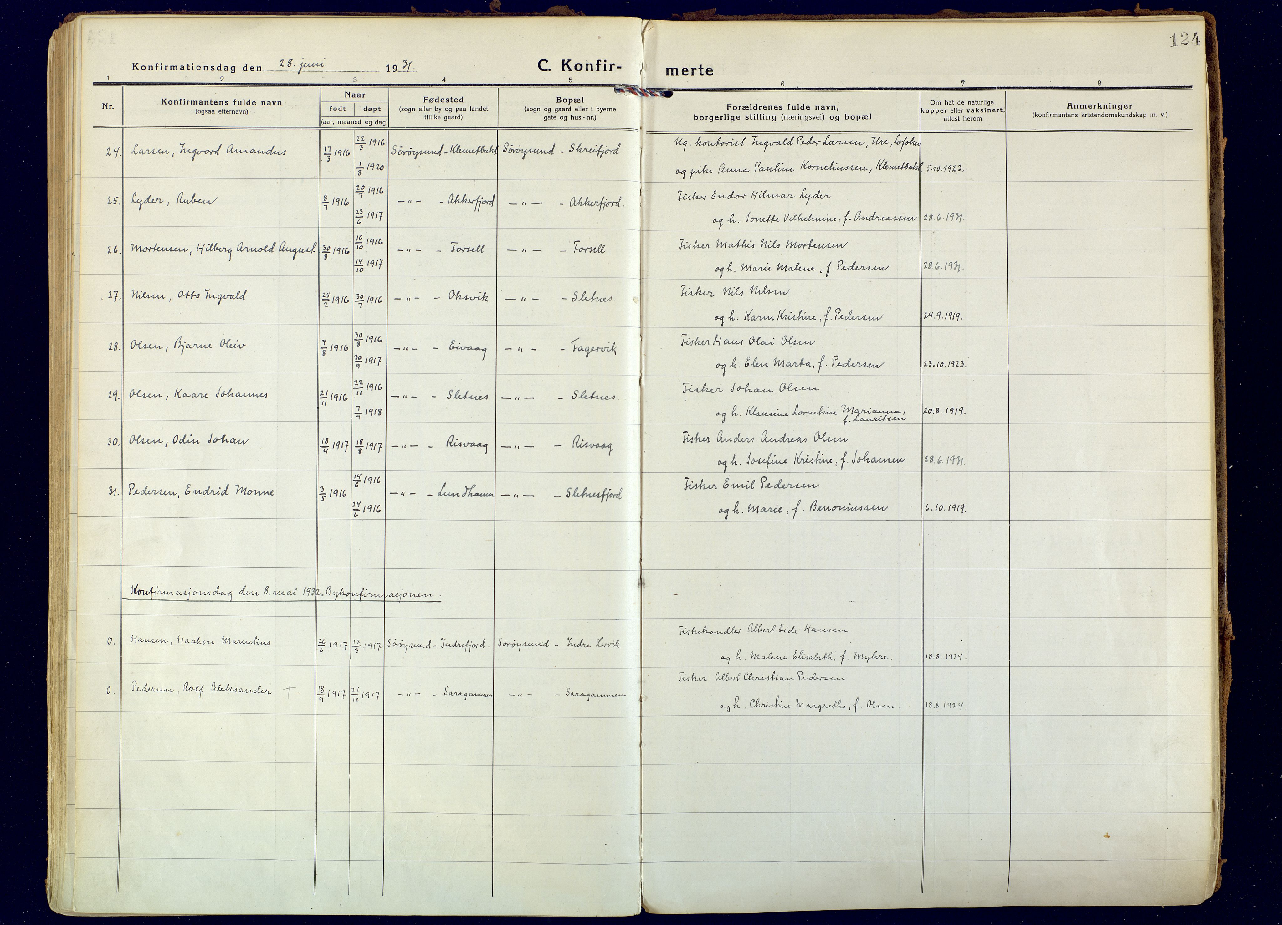 Hammerfest sokneprestkontor, AV/SATØ-S-1347/H/Ha/L0018.kirke: Parish register (official) no. 18, 1918-1933, p. 124