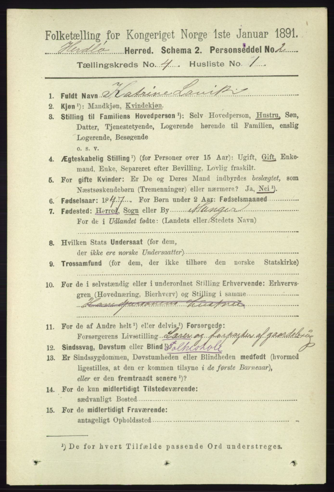 RA, 1891 census for 1258 Herdla, 1891, p. 1544