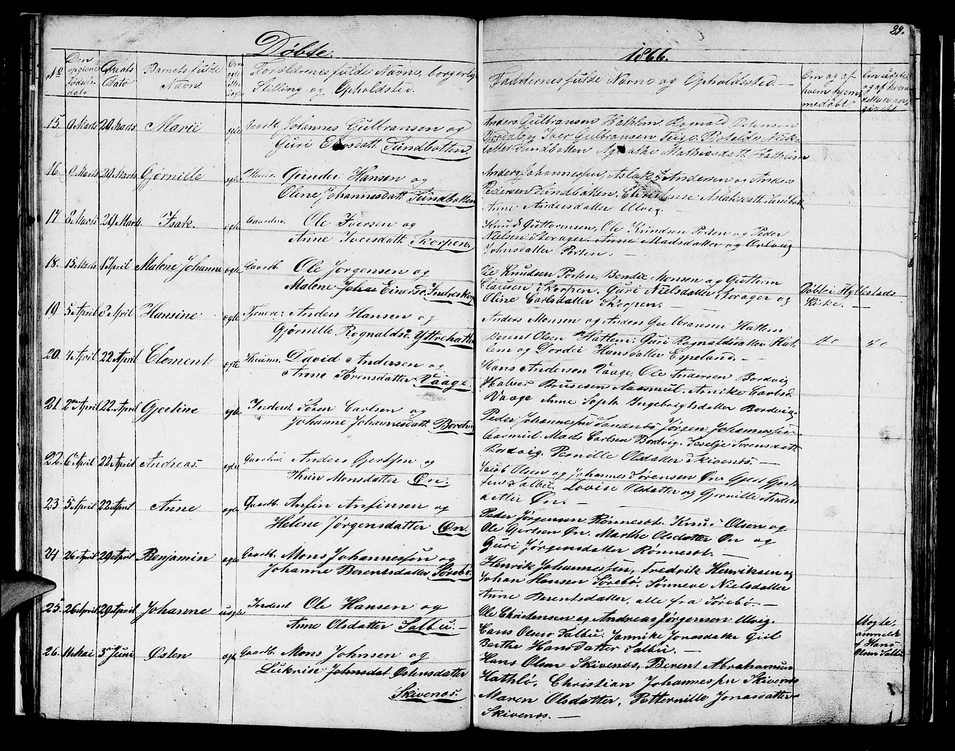 Hyllestad sokneprestembete, SAB/A-80401: Parish register (copy) no. C 1, 1853-1873, p. 29