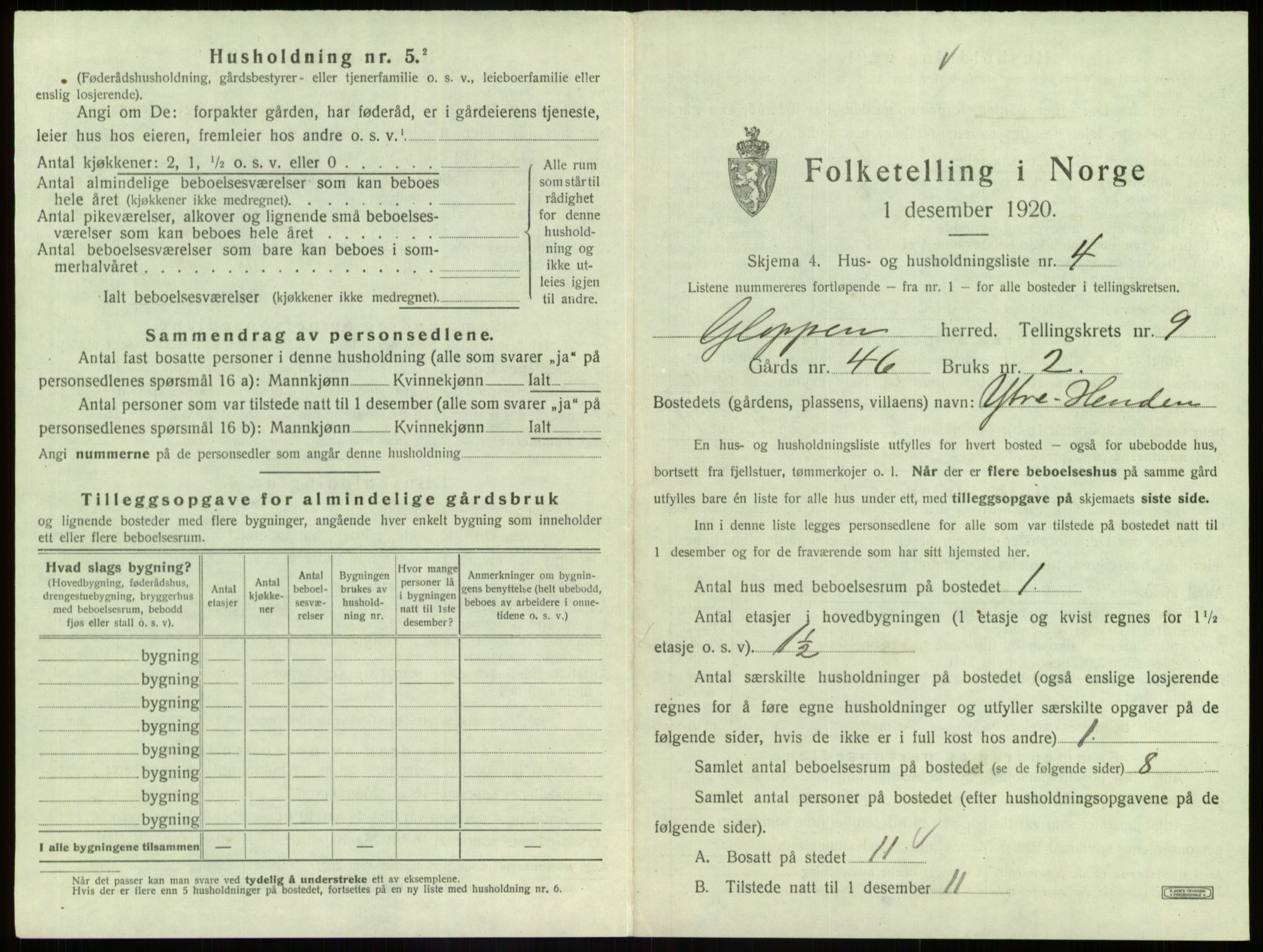 SAB, 1920 census for Gloppen, 1920, p. 617