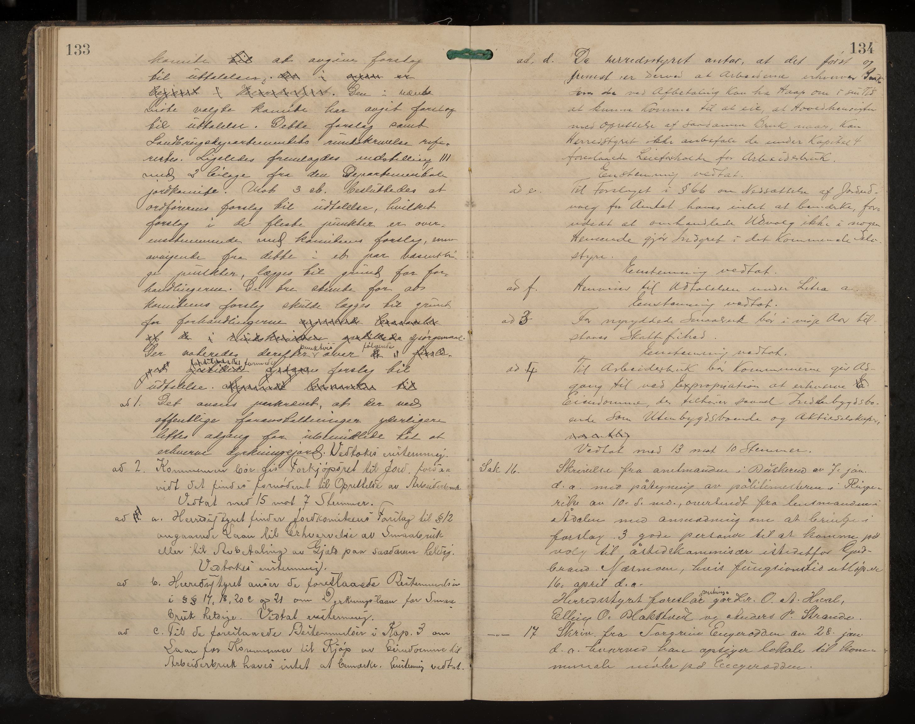 Ådal formannskap og sentraladministrasjon, IKAK/0614021/A/Aa/L0003: Møtebok, 1907-1914, p. 133-134