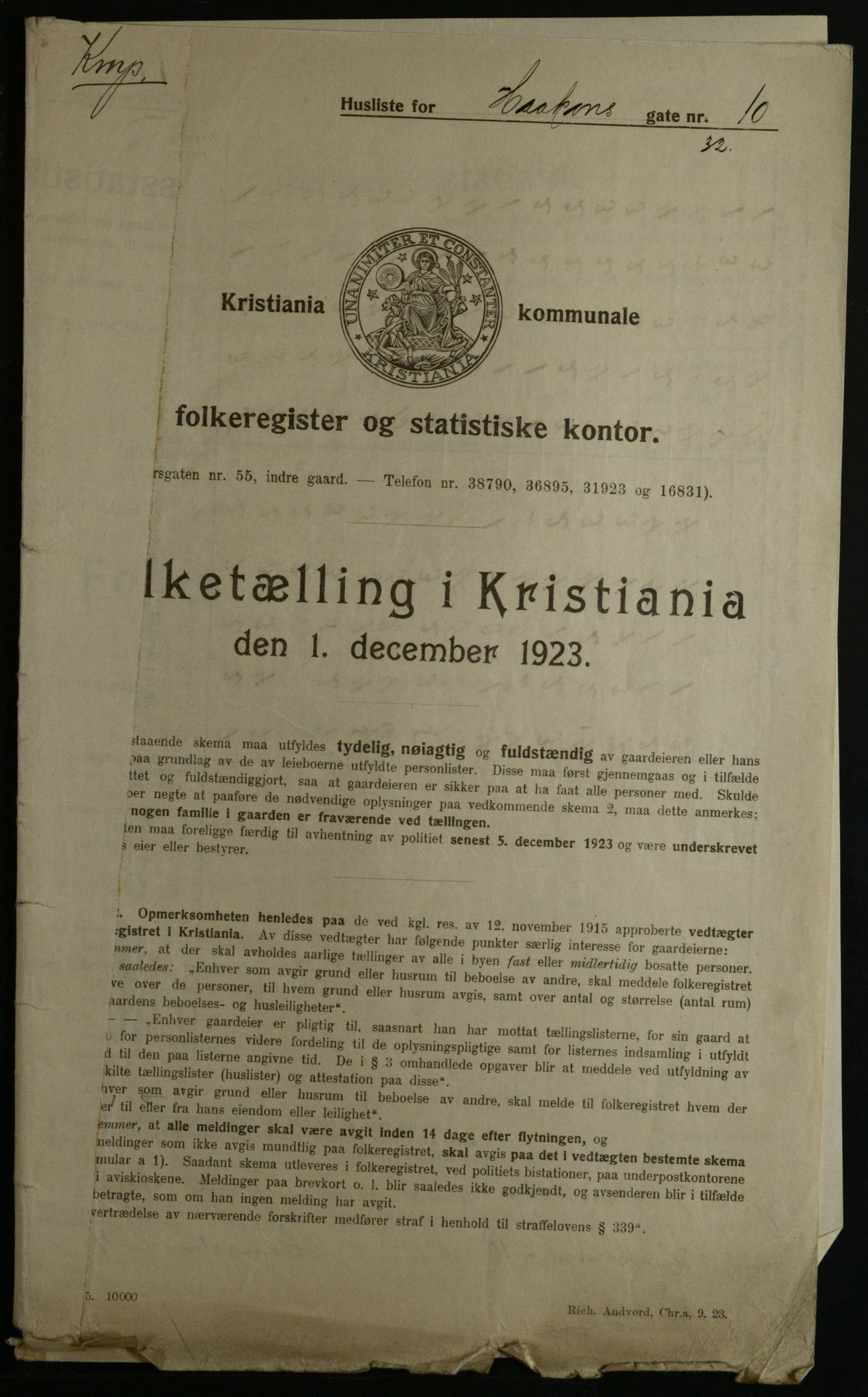 OBA, Municipal Census 1923 for Kristiania, 1923, p. 47599