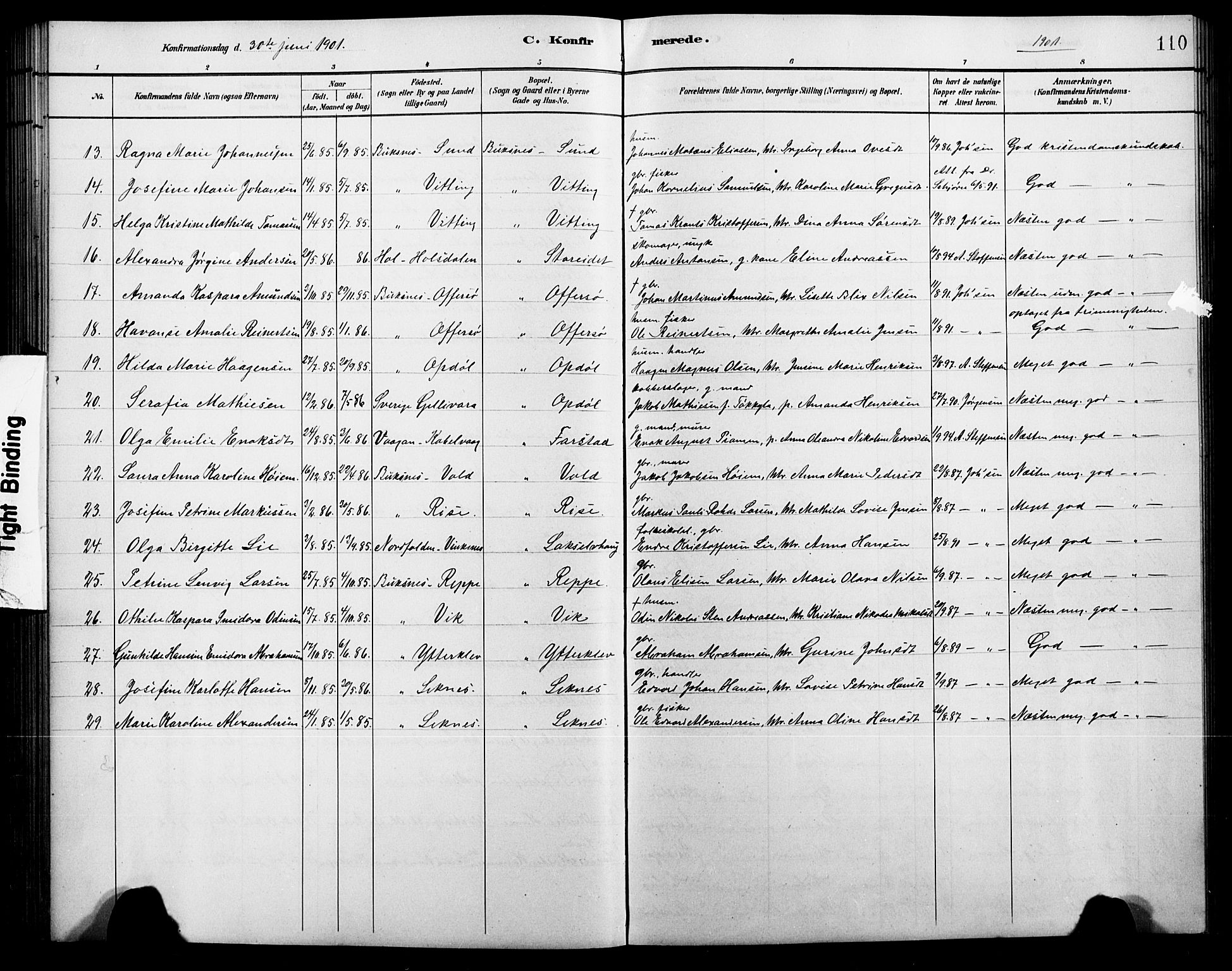 Ministerialprotokoller, klokkerbøker og fødselsregistre - Nordland, AV/SAT-A-1459/881/L1168: Parish register (copy) no. 881C05, 1900-1911, p. 110