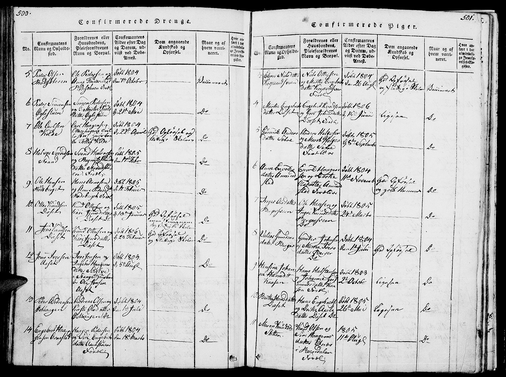 Åmot prestekontor, Hedmark, SAH/PREST-056/H/Ha/Hab/L0001: Parish register (copy) no. 1, 1815-1847, p. 500-501