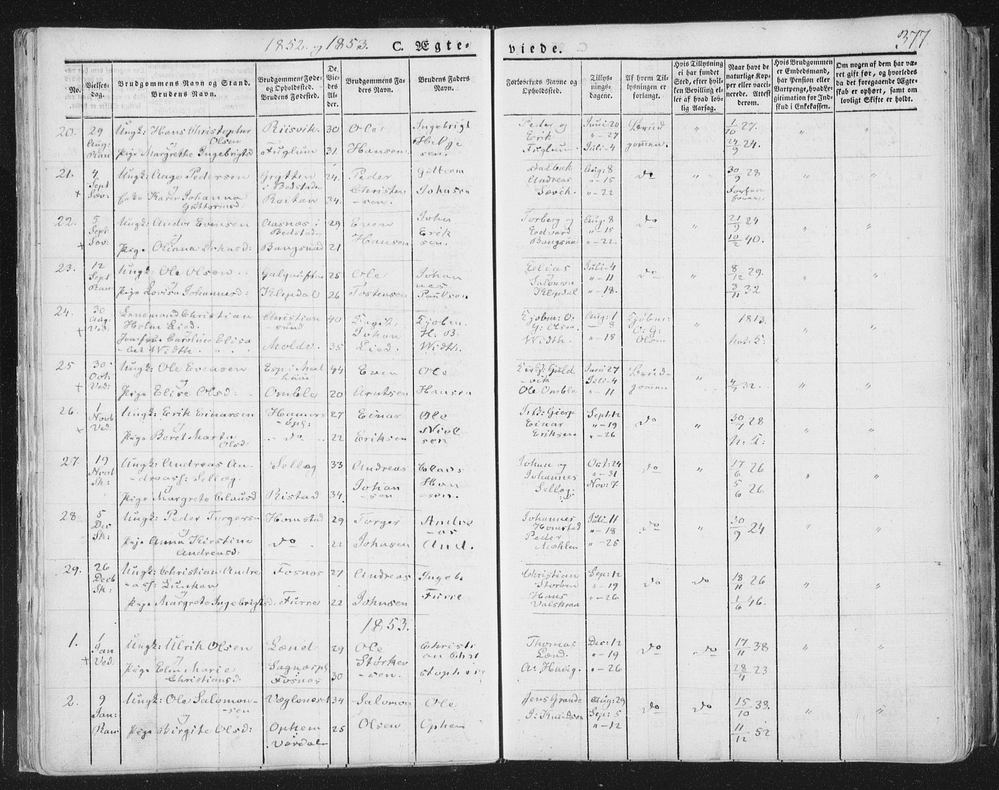 Ministerialprotokoller, klokkerbøker og fødselsregistre - Nord-Trøndelag, AV/SAT-A-1458/764/L0552: Parish register (official) no. 764A07b, 1824-1865, p. 377