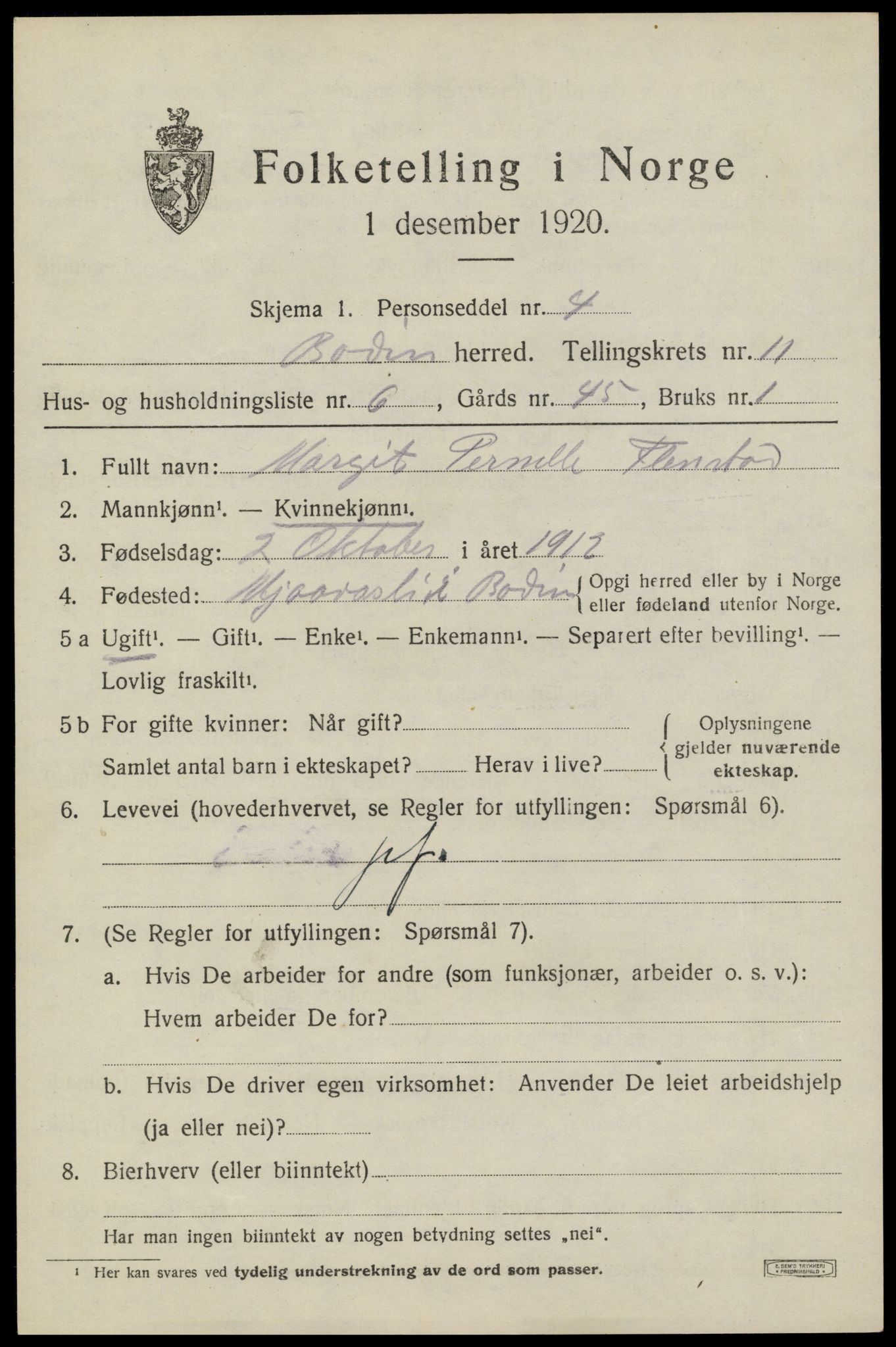 SAT, 1920 census for Bodin, 1920, p. 8418