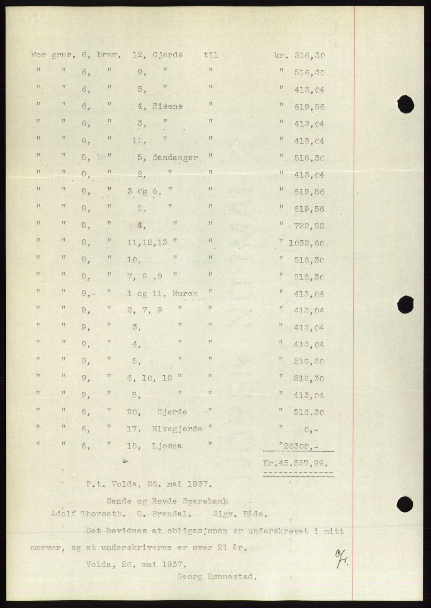 Søre Sunnmøre sorenskriveri, AV/SAT-A-4122/1/2/2C/L0063: Mortgage book no. 57, 1937-1937, Diary no: : 852/1937