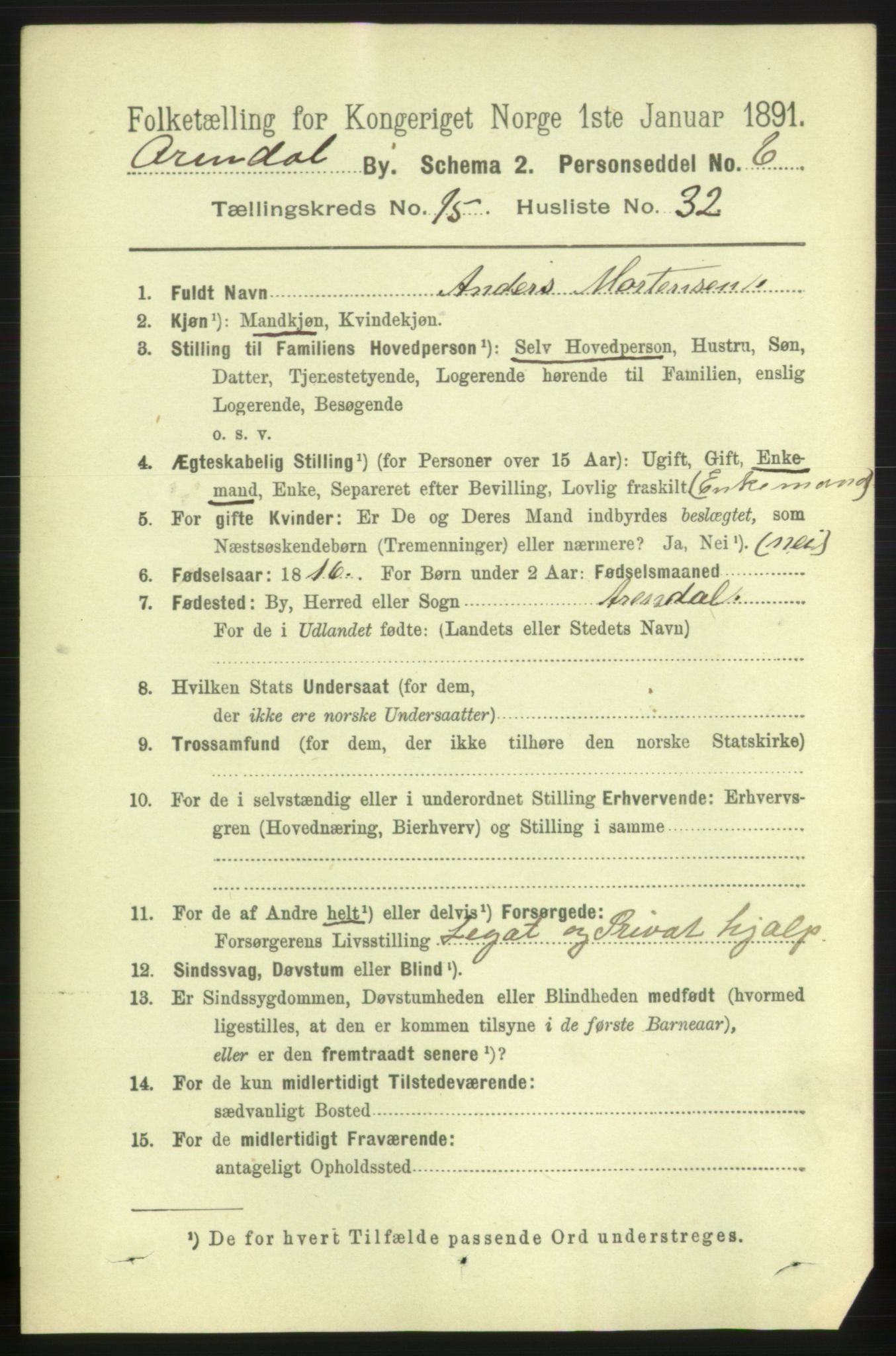 RA, 1891 census for 0903 Arendal, 1891, p. 5341