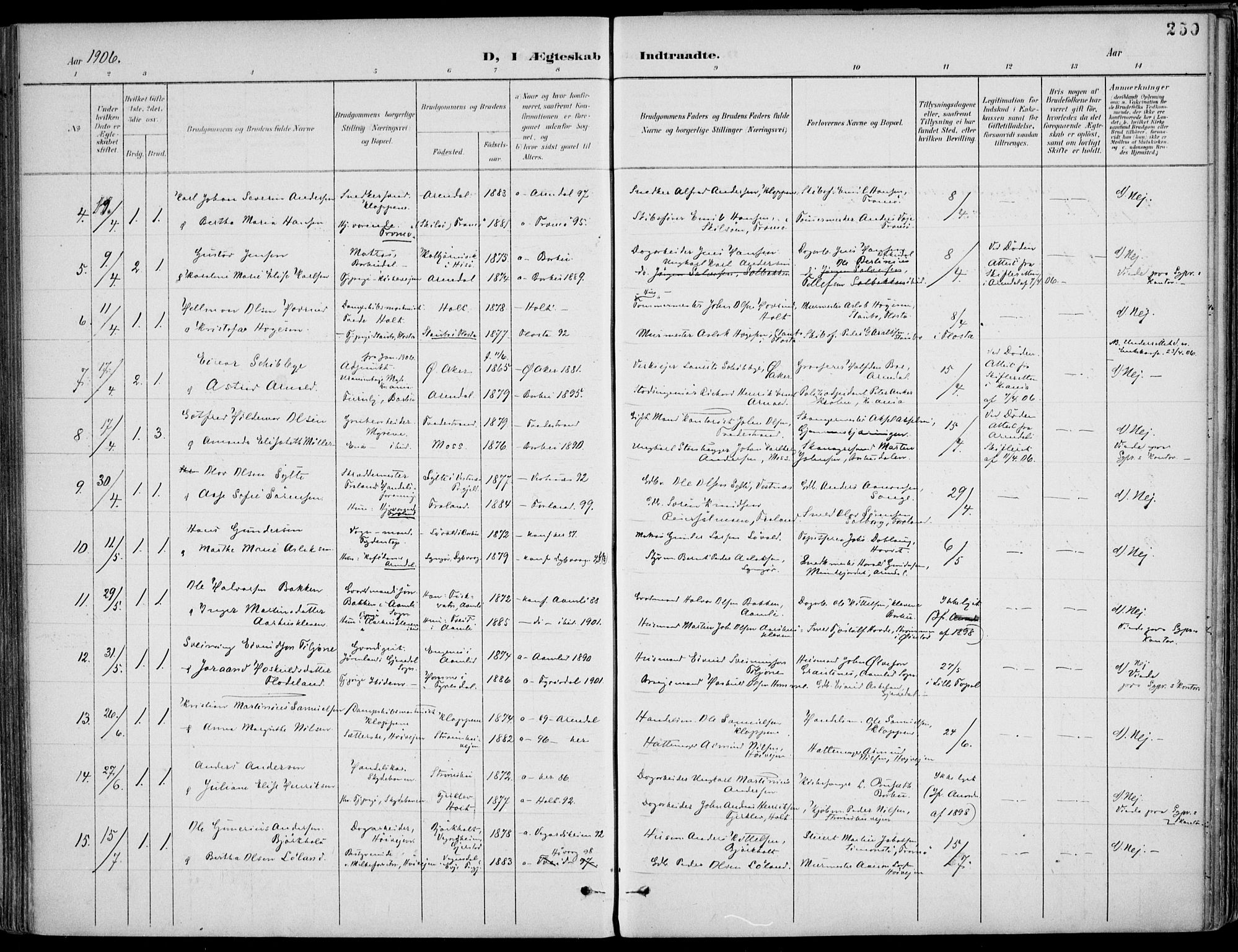 Barbu sokneprestkontor, AV/SAK-1111-0003/F/Fa/L0005: Parish register (official) no. A 5, 1899-1909, p. 250