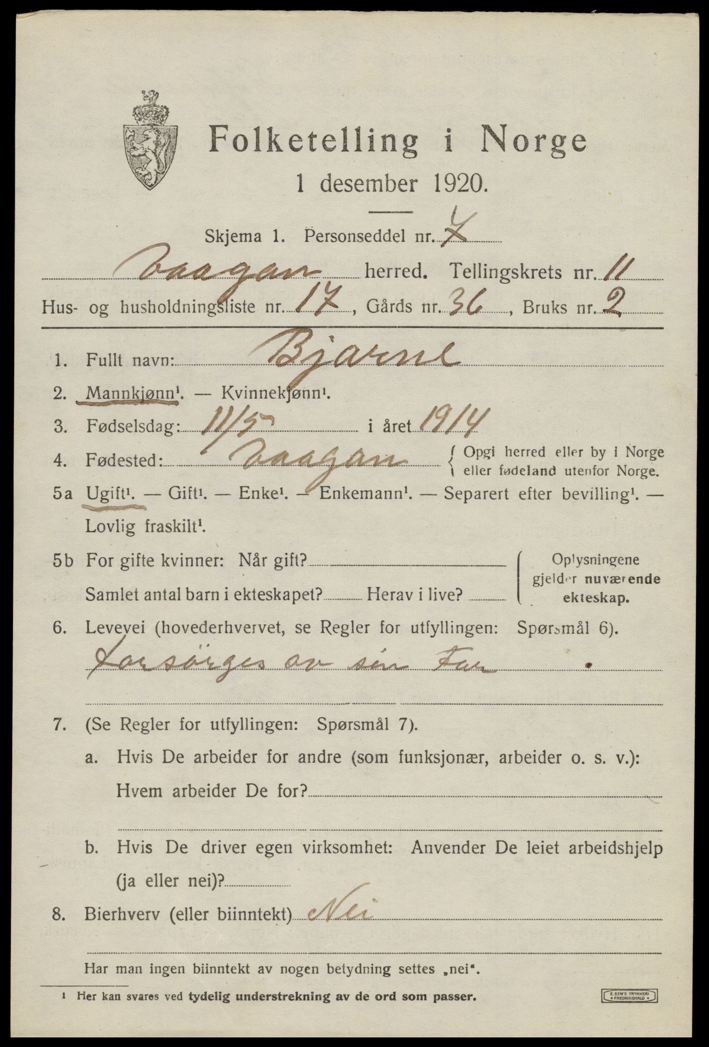 SAT, 1920 census for Vågan, 1920, p. 9703