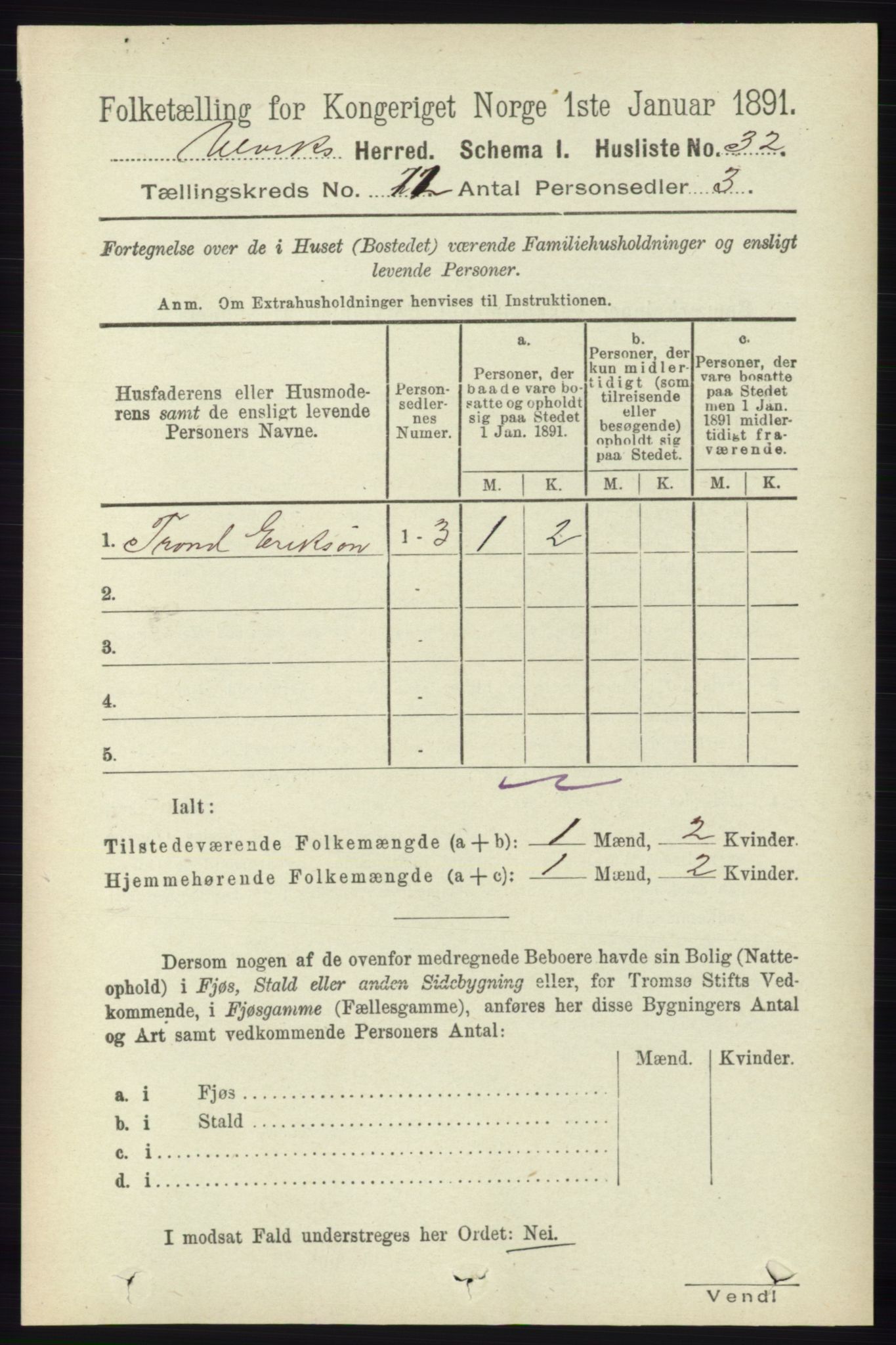 RA, 1891 census for 1233 Ulvik, 1891, p. 3634