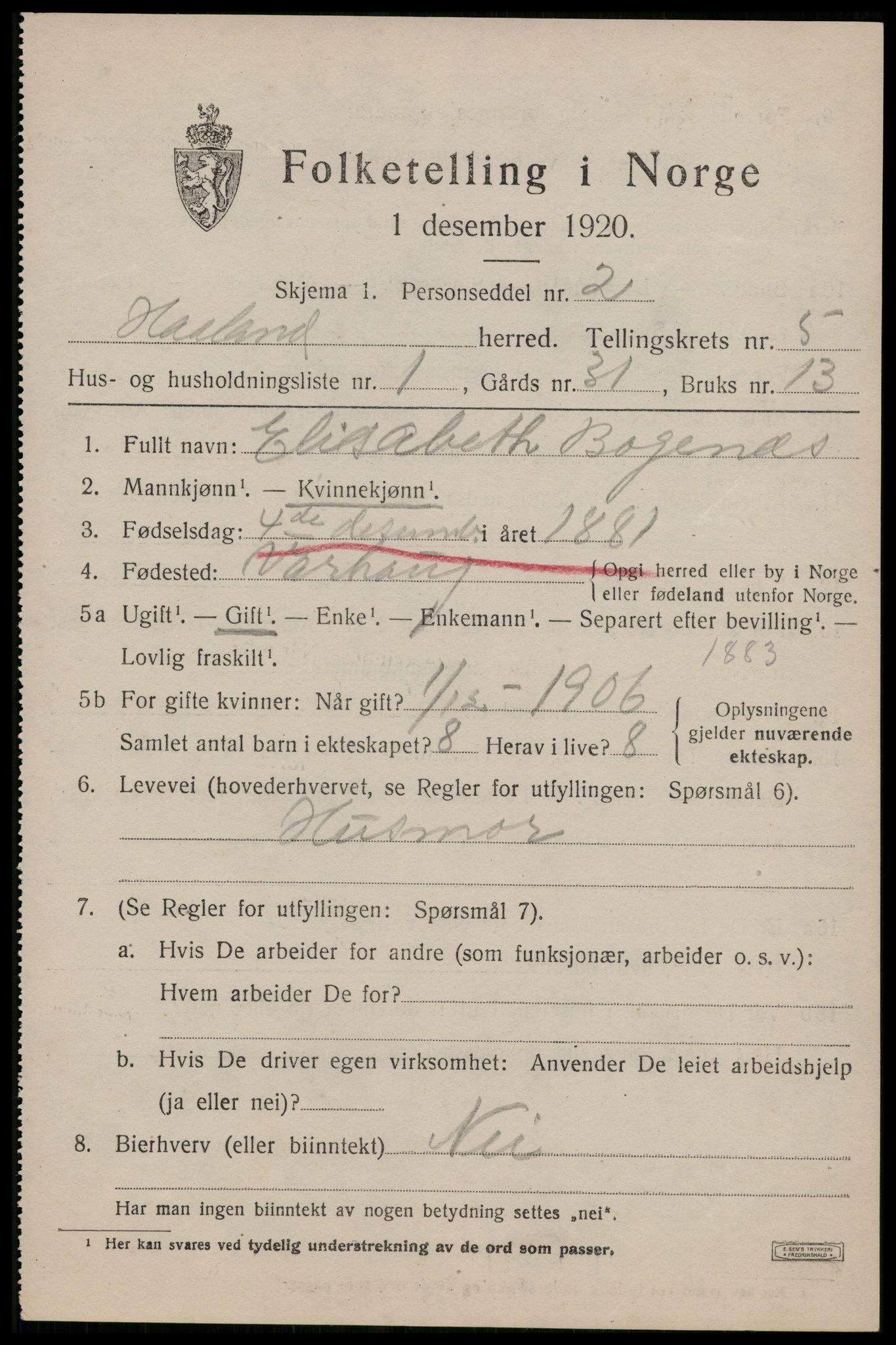 SAST, 1920 census for Håland, 1920, p. 4517